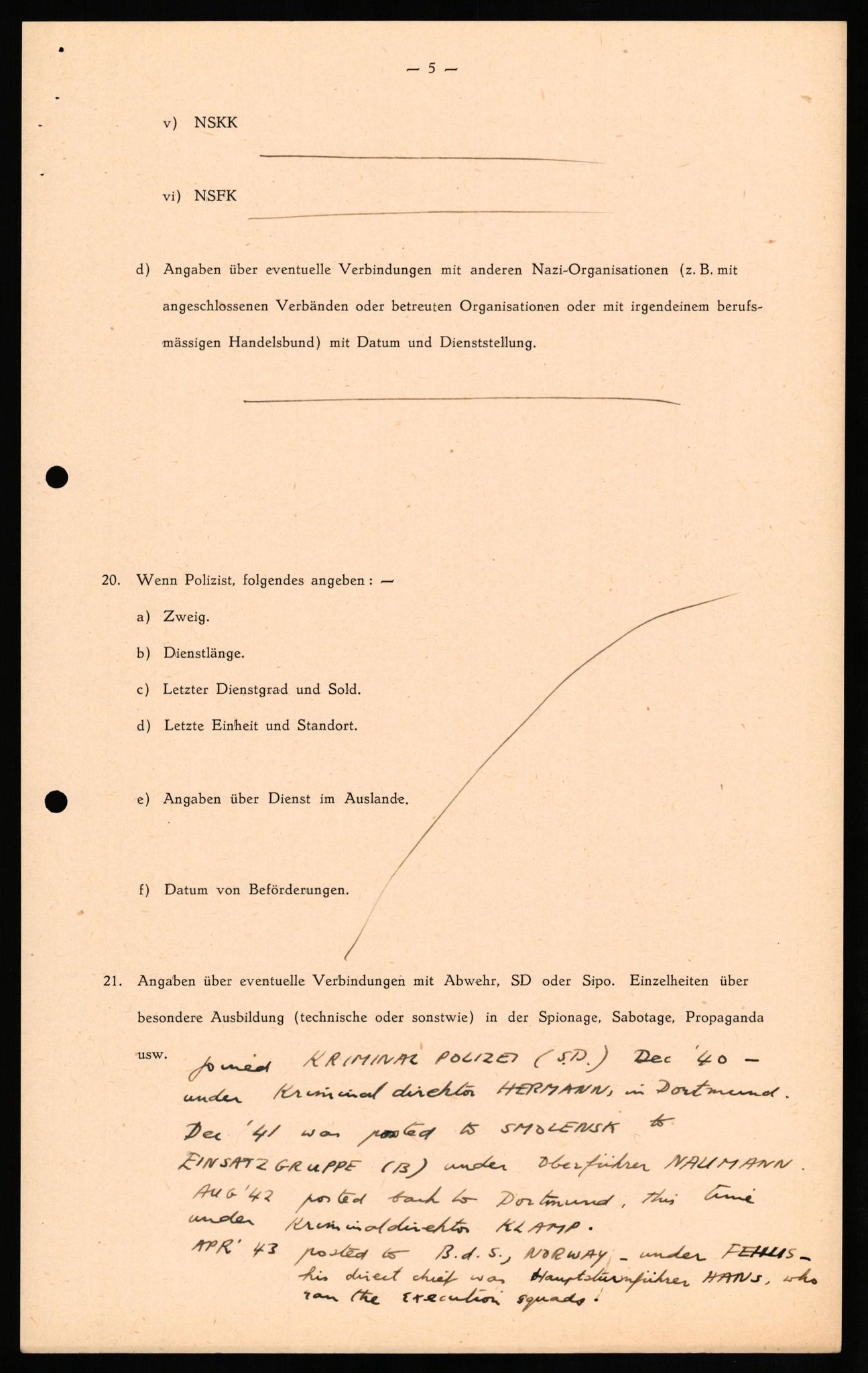 Forsvaret, Forsvarets overkommando II, AV/RA-RAFA-3915/D/Db/L0026: CI Questionaires. Tyske okkupasjonsstyrker i Norge. Tyskere., 1945-1946, p. 115