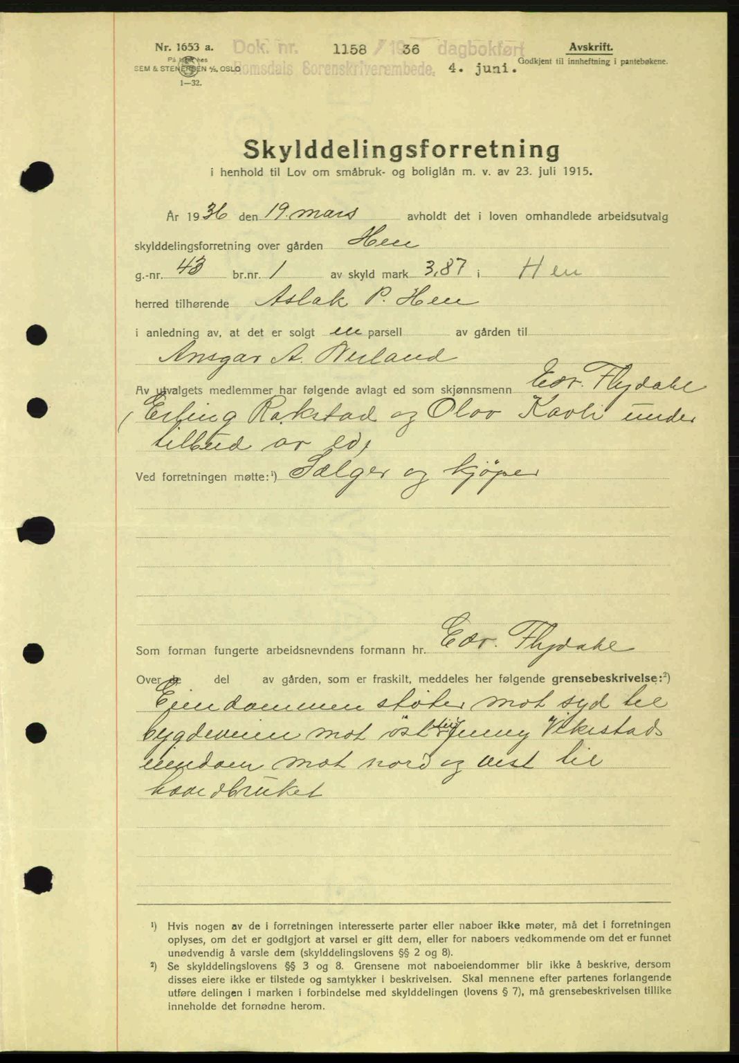 Romsdal sorenskriveri, AV/SAT-A-4149/1/2/2C: Mortgage book no. A1, 1936-1936, Diary no: : 1158/1936