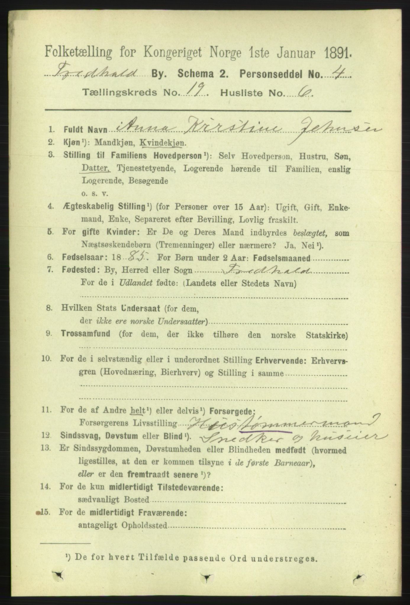RA, 1891 census for 0101 Fredrikshald, 1891, p. 11976