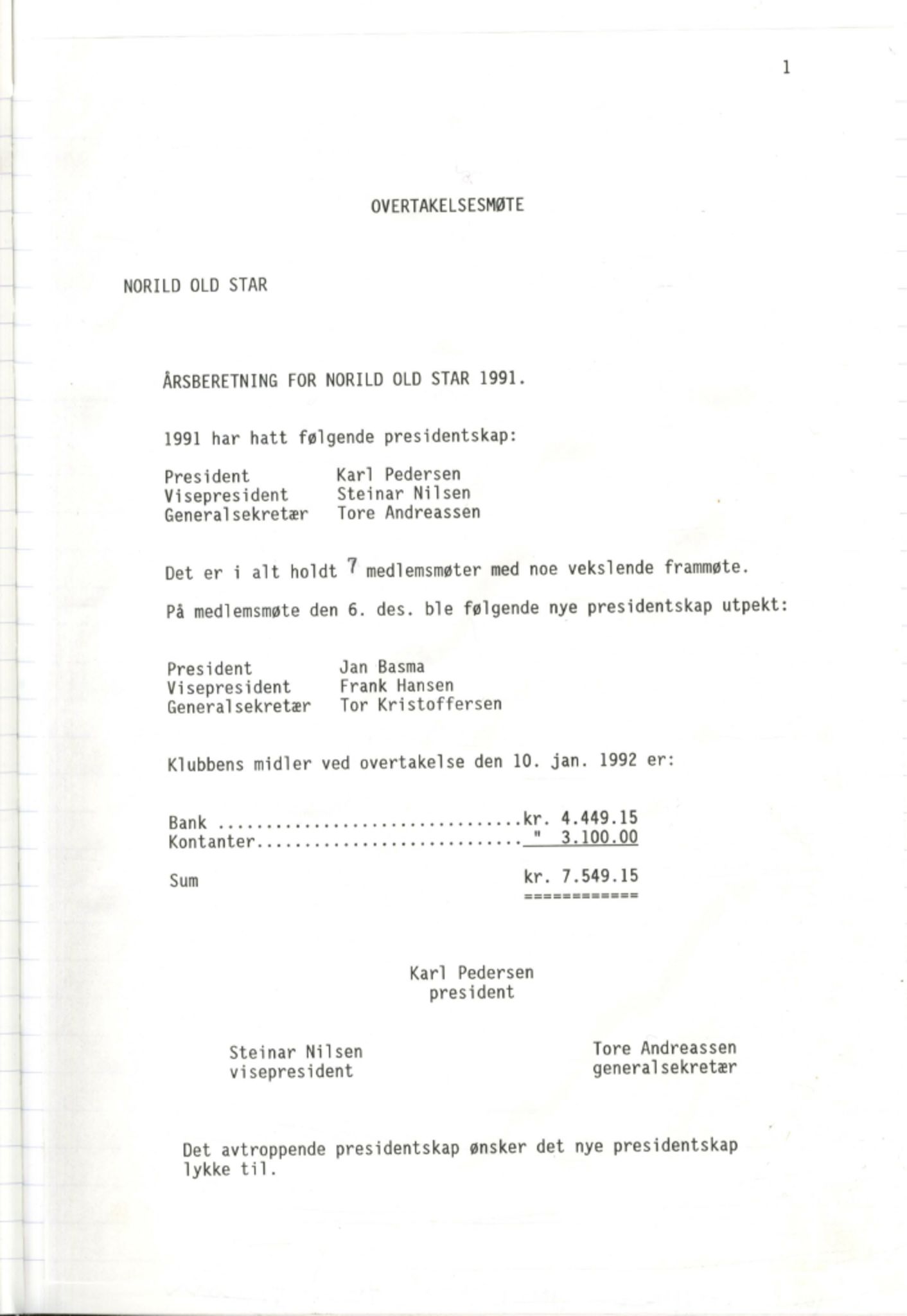 Norild Old Star Club, FMFB/A-1039/A/L0002: Møteprotokoll, 1990-1992, p. 19