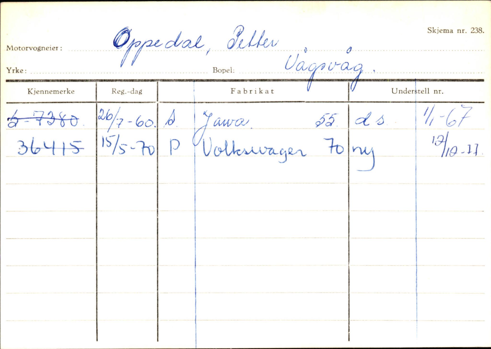 Statens vegvesen, Sogn og Fjordane vegkontor, SAB/A-5301/4/F/L0144: Registerkort Vågsøy A-R, 1945-1975, p. 2227
