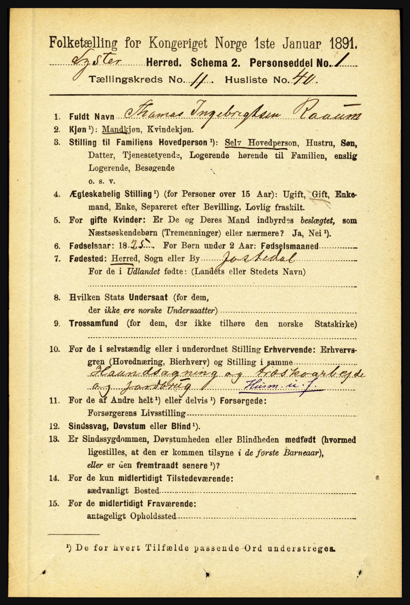 RA, 1891 census for 1426 Luster, 1891, p. 3472