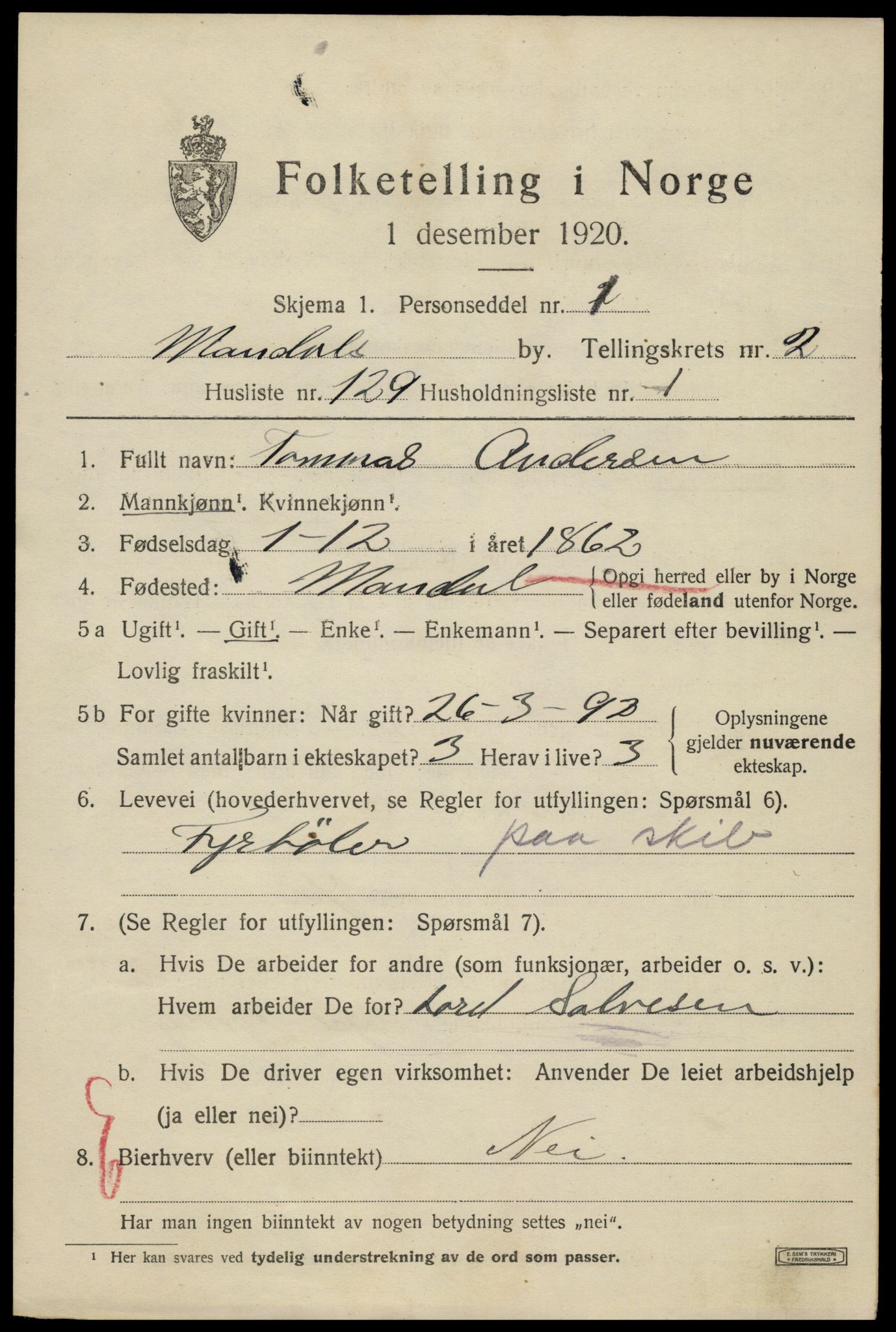 SAK, 1920 census for Mandal, 1920, p. 5415