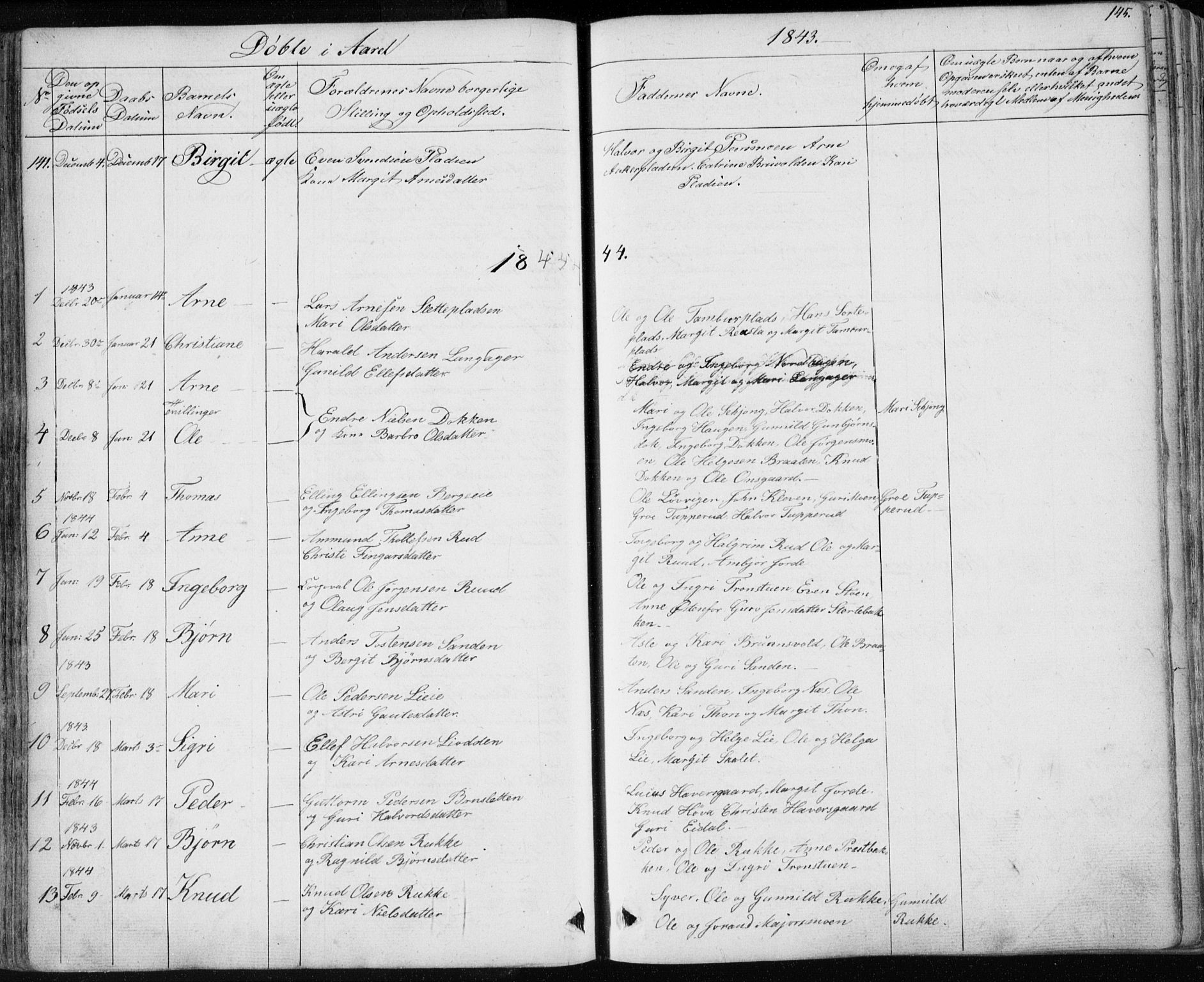 Nes kirkebøker, SAKO/A-236/F/Fa/L0009: Parish register (official) no. 9, 1834-1863, p. 145