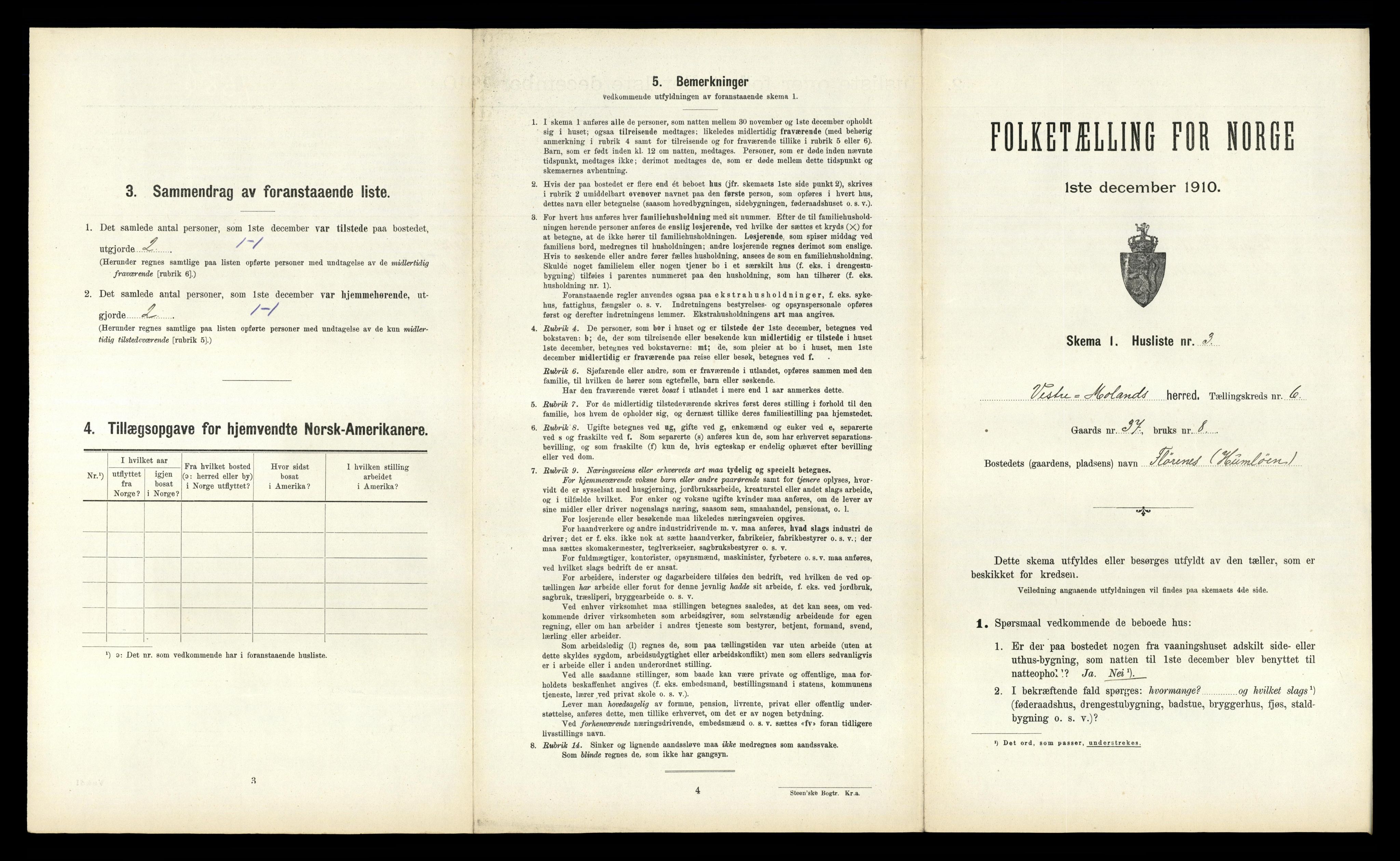 RA, 1910 census for Vestre Moland, 1910, p. 660