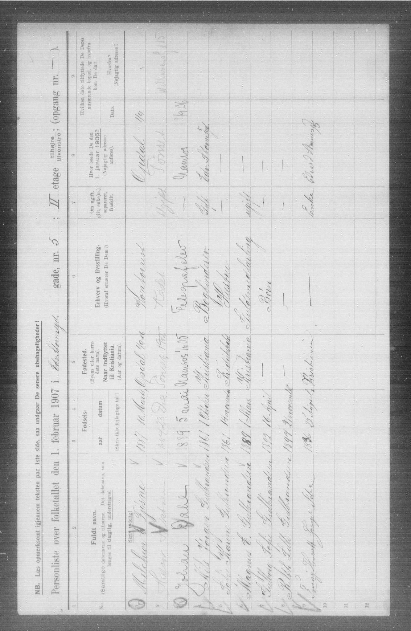 OBA, Municipal Census 1907 for Kristiania, 1907, p. 9539