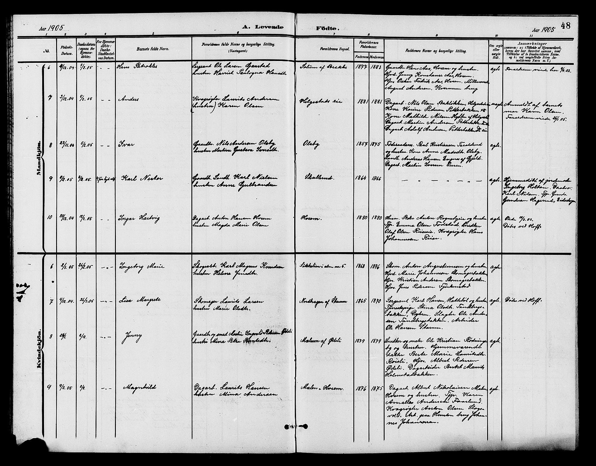 Østre Toten prestekontor, AV/SAH-PREST-104/H/Ha/Hab/L0007: Parish register (copy) no. 7, 1901-1912, p. 48