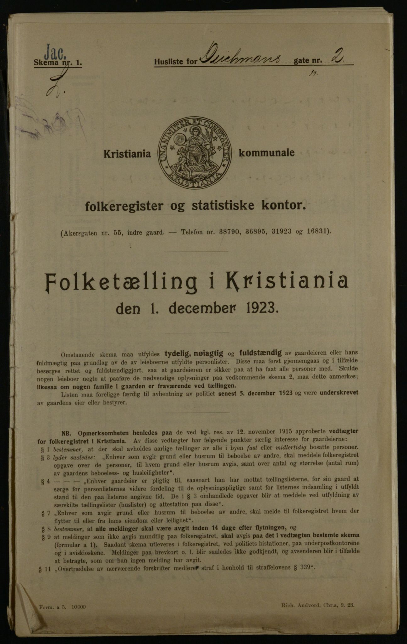 OBA, Municipal Census 1923 for Kristiania, 1923, p. 17189