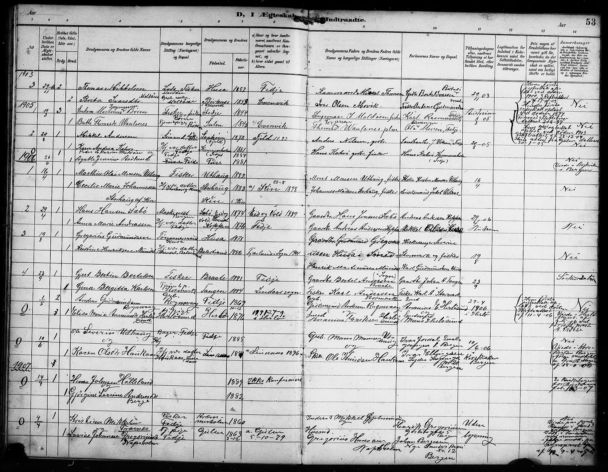 Lindås Sokneprestembete, SAB/A-76701/H/Hab: Parish register (copy) no. D 2, 1898-1910, p. 53