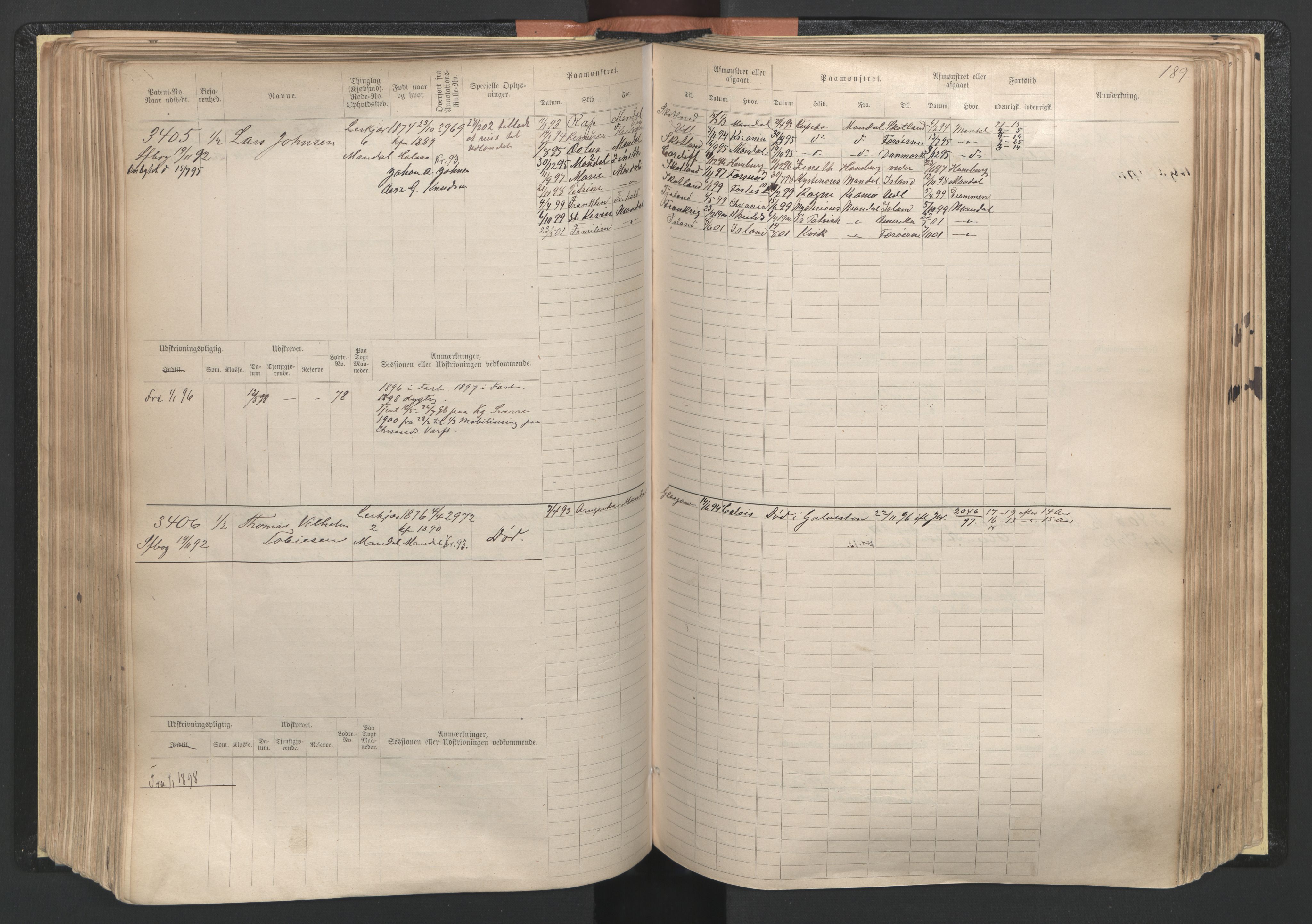 Mandal mønstringskrets, SAK/2031-0016/F/Fb/L0005: Hovedrulle nr 3033-3794, L-10, 1888-1940, p. 191