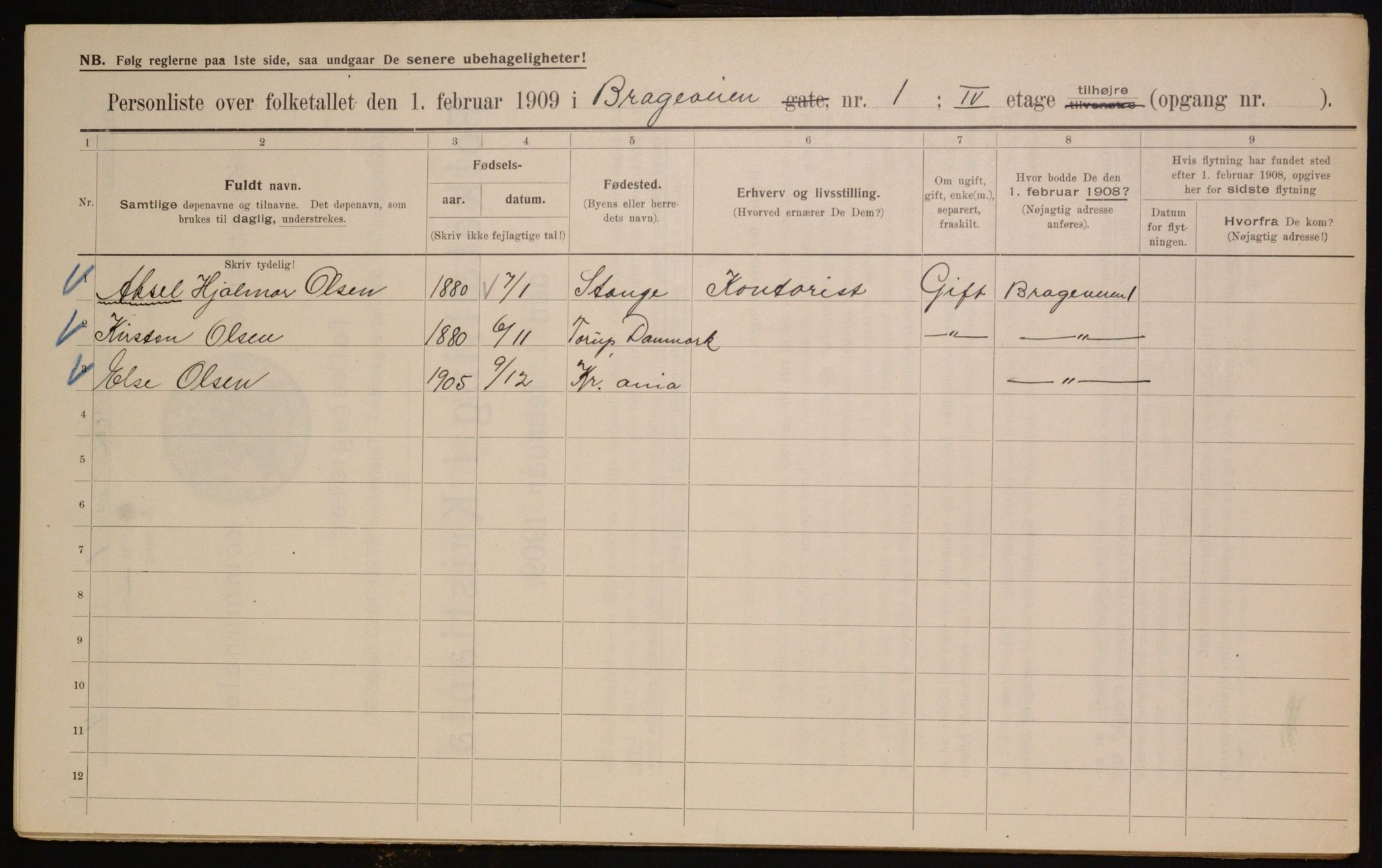 OBA, Municipal Census 1909 for Kristiania, 1909, p. 7544