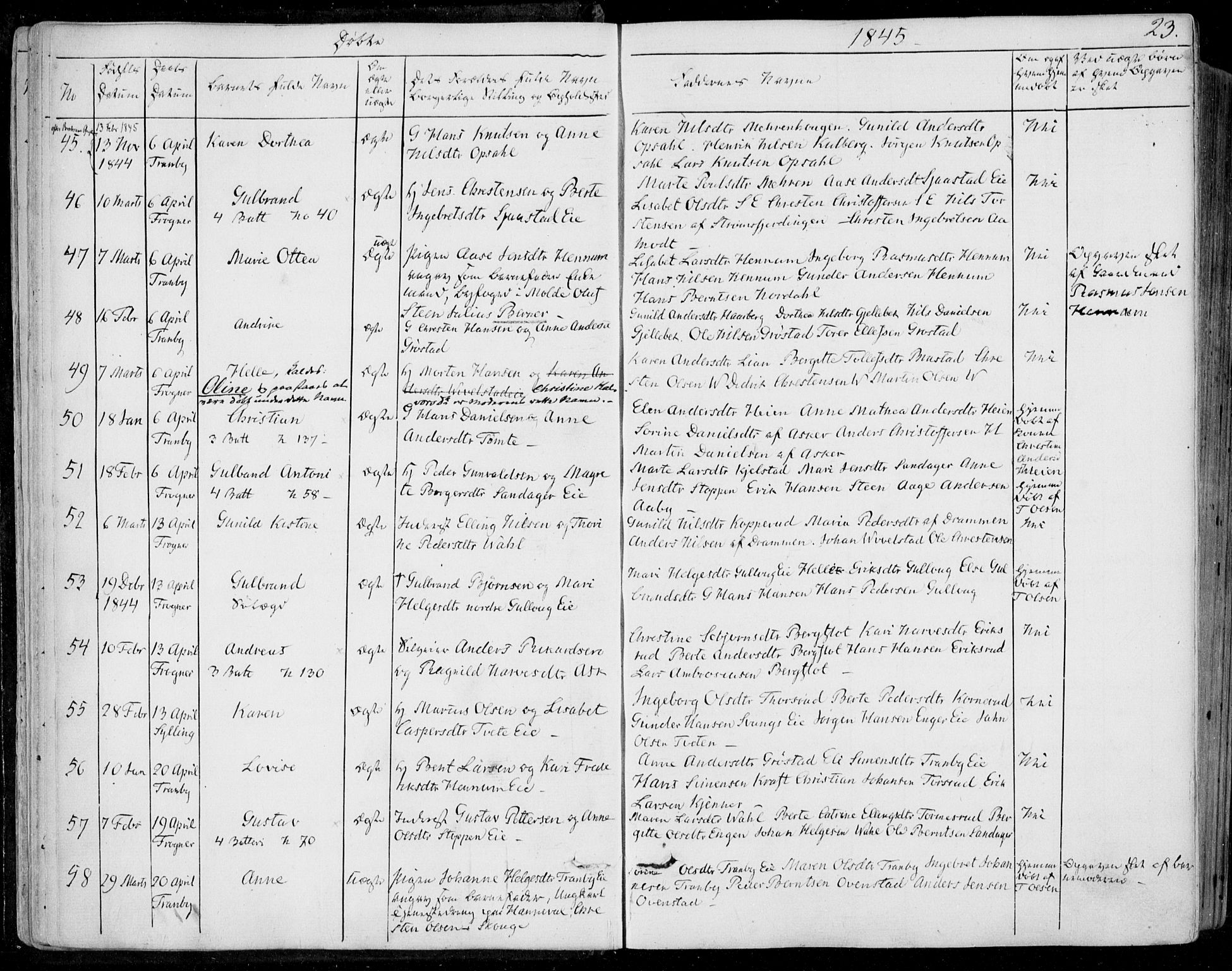 Lier kirkebøker, SAKO/A-230/F/Fa/L0011: Parish register (official) no. I 11, 1843-1854, p. 23