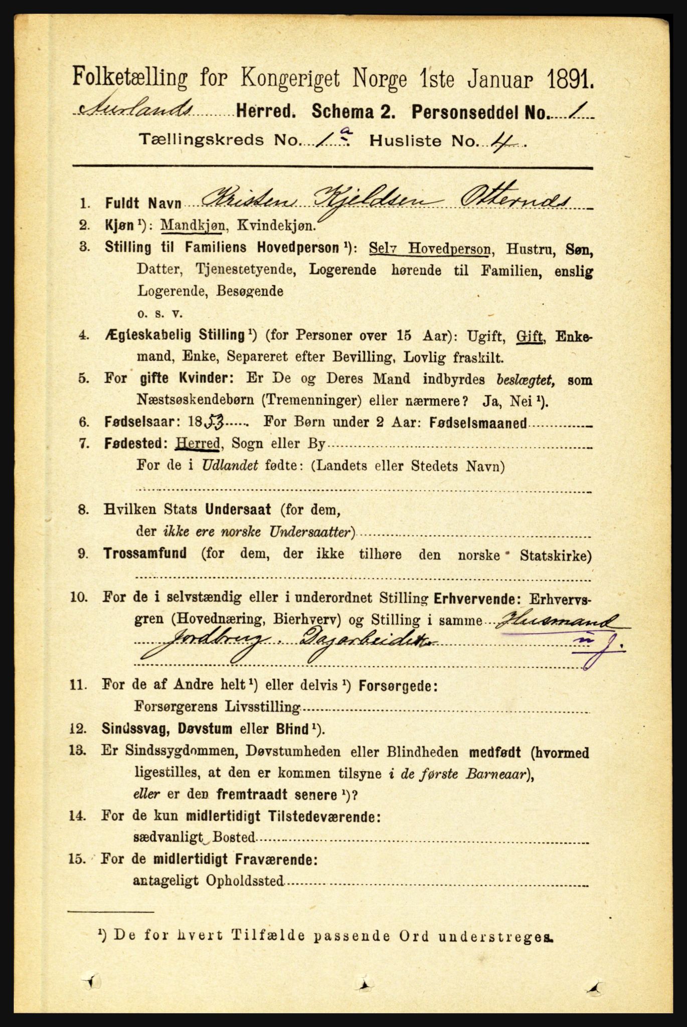 RA, 1891 census for 1421 Aurland, 1891, p. 46