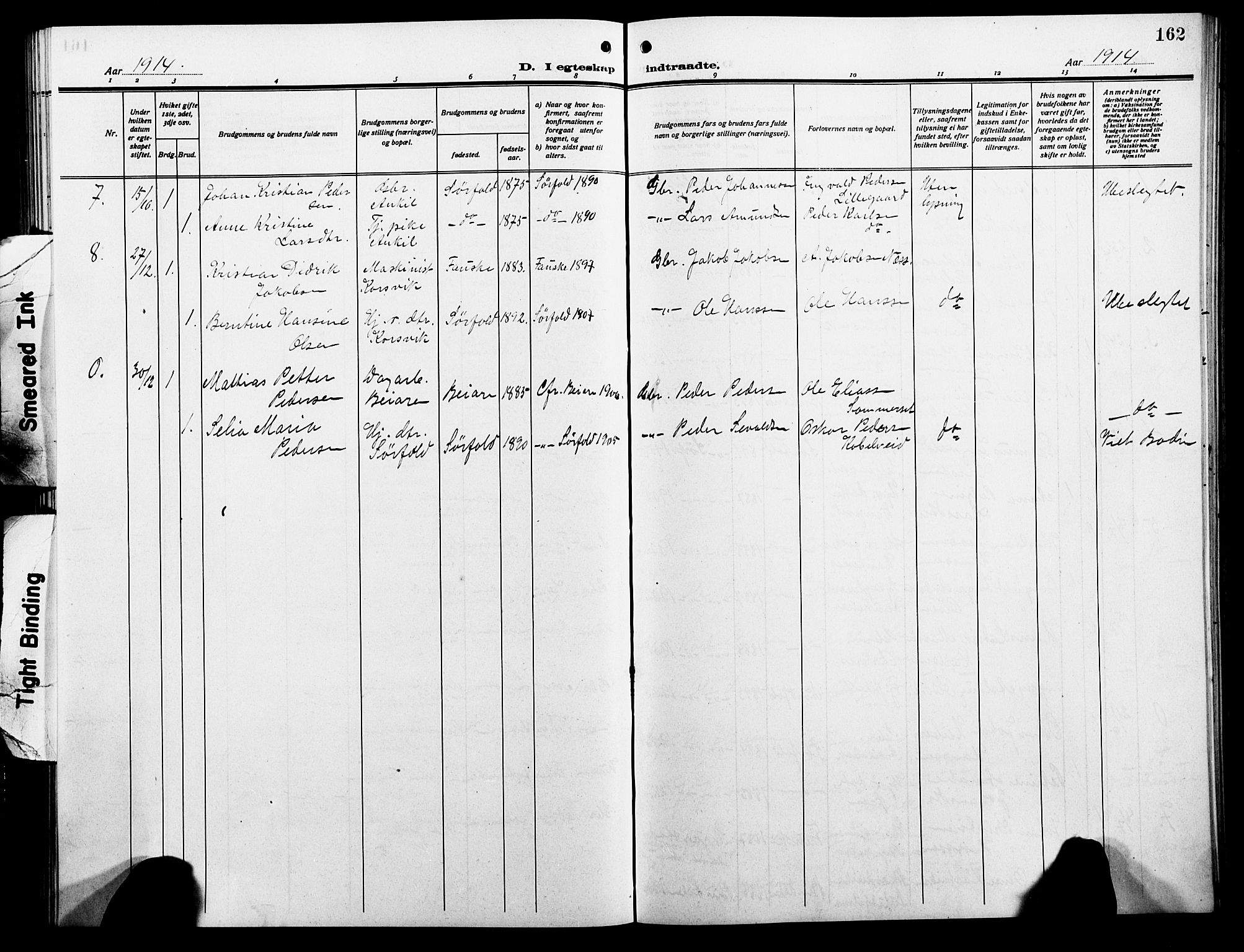 Ministerialprotokoller, klokkerbøker og fødselsregistre - Nordland, AV/SAT-A-1459/854/L0787: Parish register (copy) no. 854C03, 1913-1926, p. 162