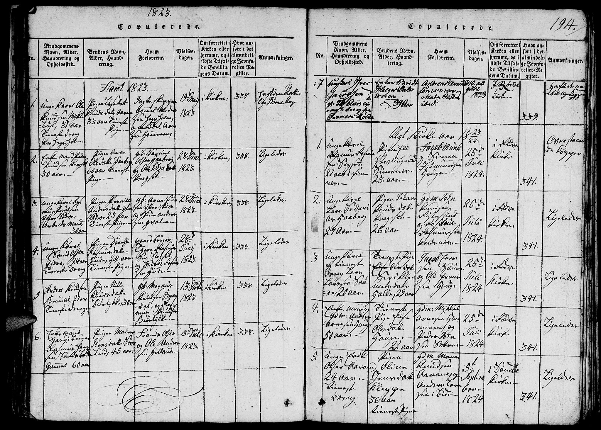 Ministerialprotokoller, klokkerbøker og fødselsregistre - Møre og Romsdal, SAT/A-1454/503/L0046: Parish register (copy) no. 503C01, 1816-1842, p. 194