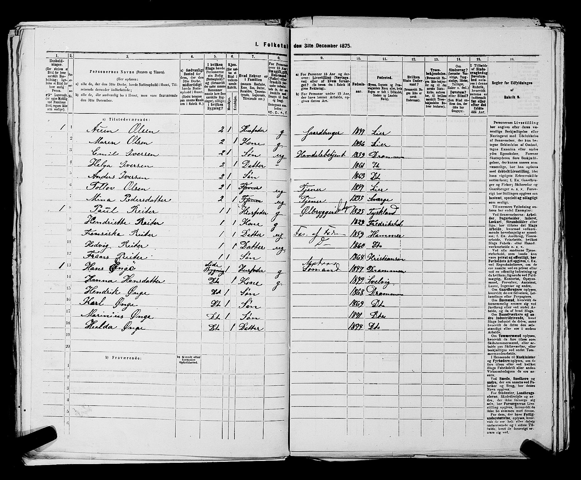 SAKO, 1875 census for 0602 Drammen, 1875, p. 3611