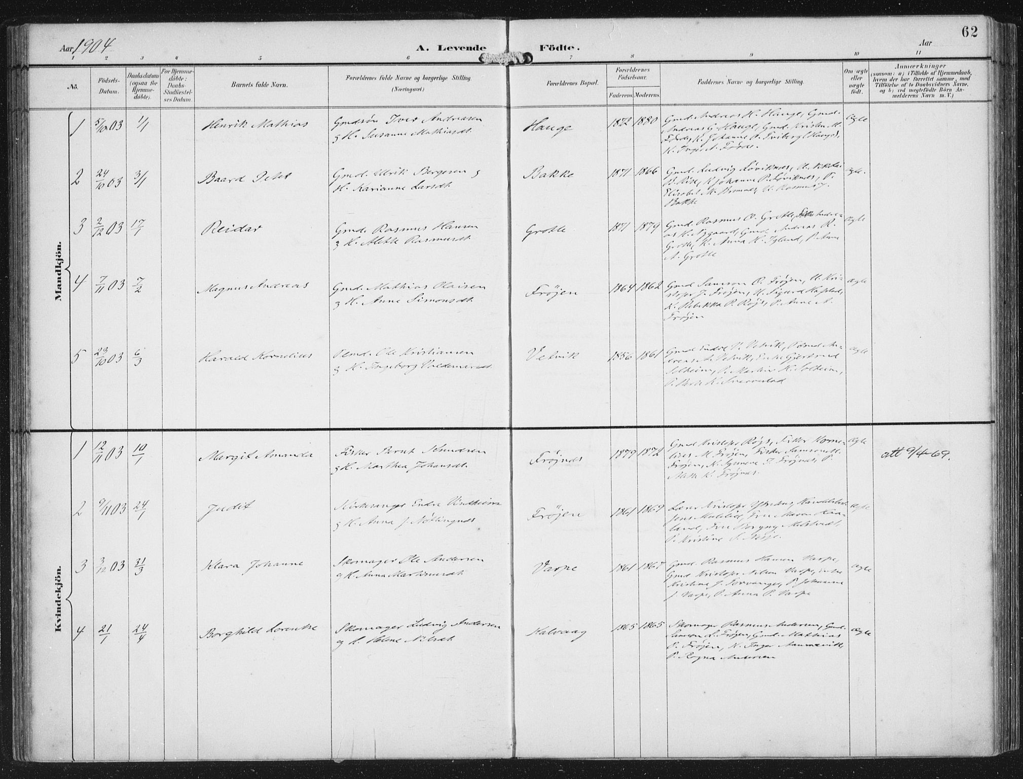 Bremanger sokneprestembete, SAB/A-82201/H/Haa/Haab/L0002: Parish register (official) no. B  2, 1896-1908, p. 62