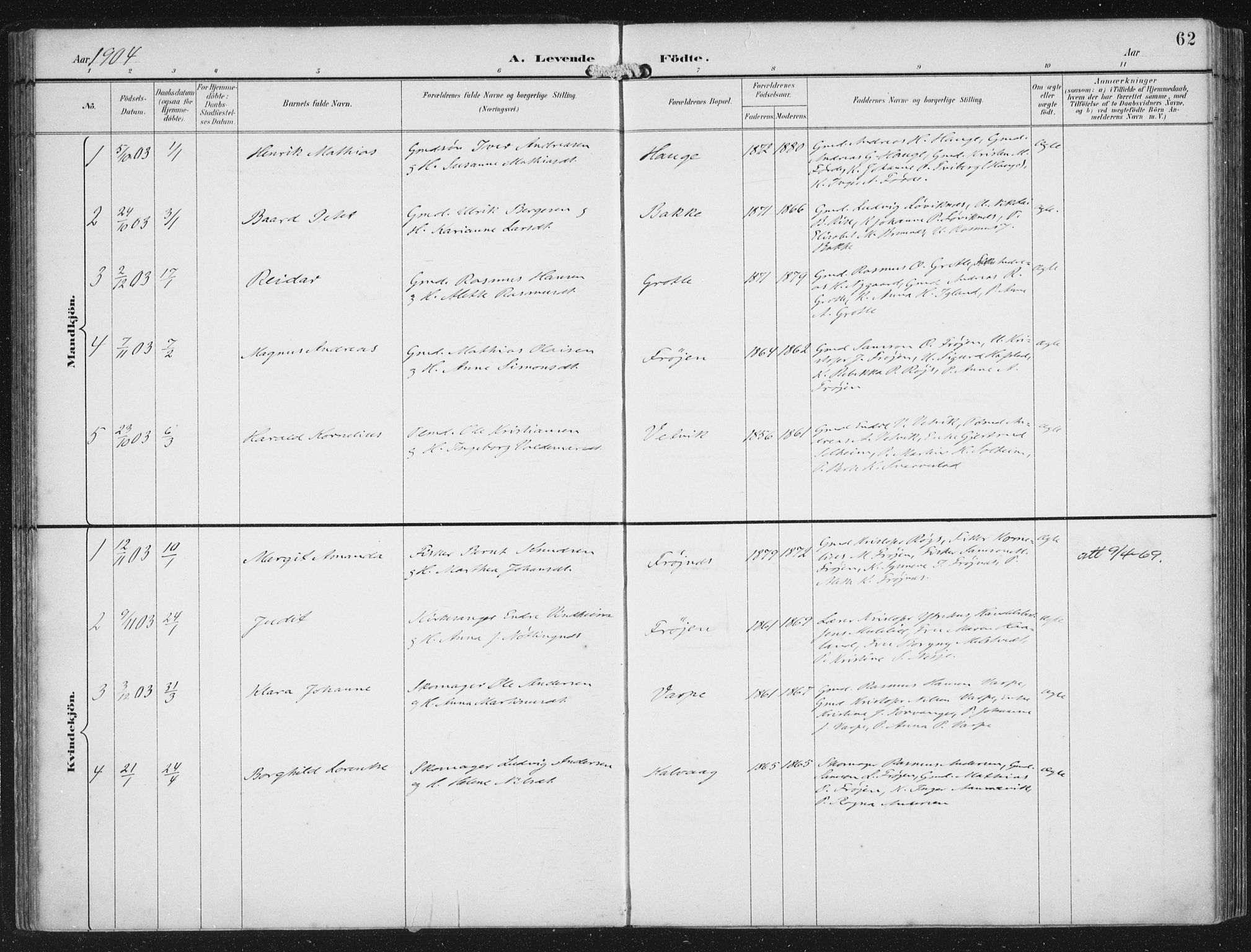 Bremanger sokneprestembete, AV/SAB-A-82201/H/Haa/Haab/L0002: Parish register (official) no. B  2, 1896-1908, p. 62