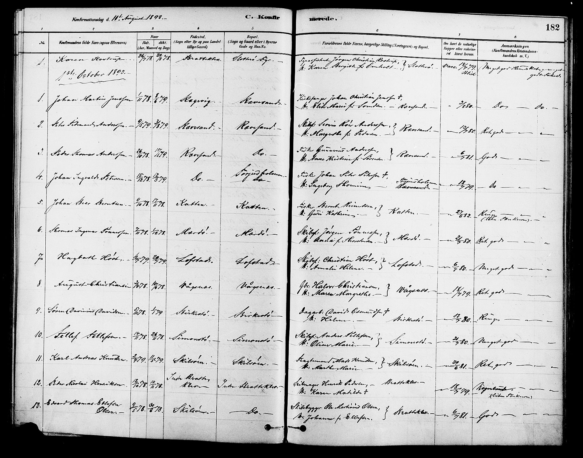 Tromøy sokneprestkontor, AV/SAK-1111-0041/F/Fa/L0009: Parish register (official) no. A 9, 1878-1896, p. 182