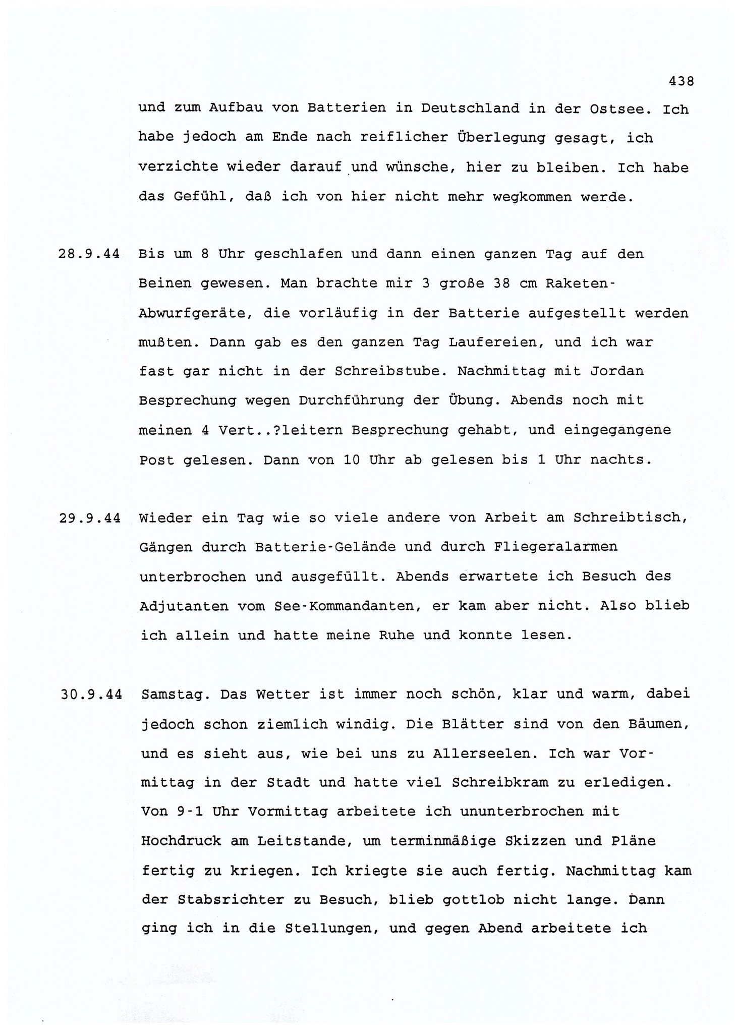 Dagbokopptegnelser av en tysk marineoffiser stasjonert i Norge , FMFB/A-1160/F/L0001: Dagbokopptegnelser av en tysk marineoffiser stasjonert i Norge, 1941-1944, p. 438