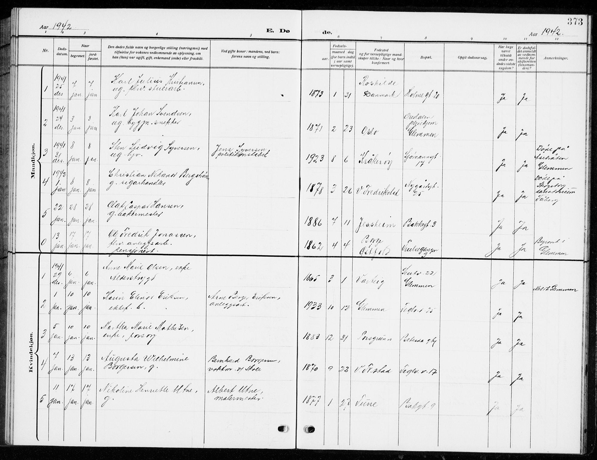 Fredrikstad domkirkes prestekontor Kirkebøker, SAO/A-10906/G/Ga/L0004: Parish register (copy) no. 4, 1910-1944, p. 373
