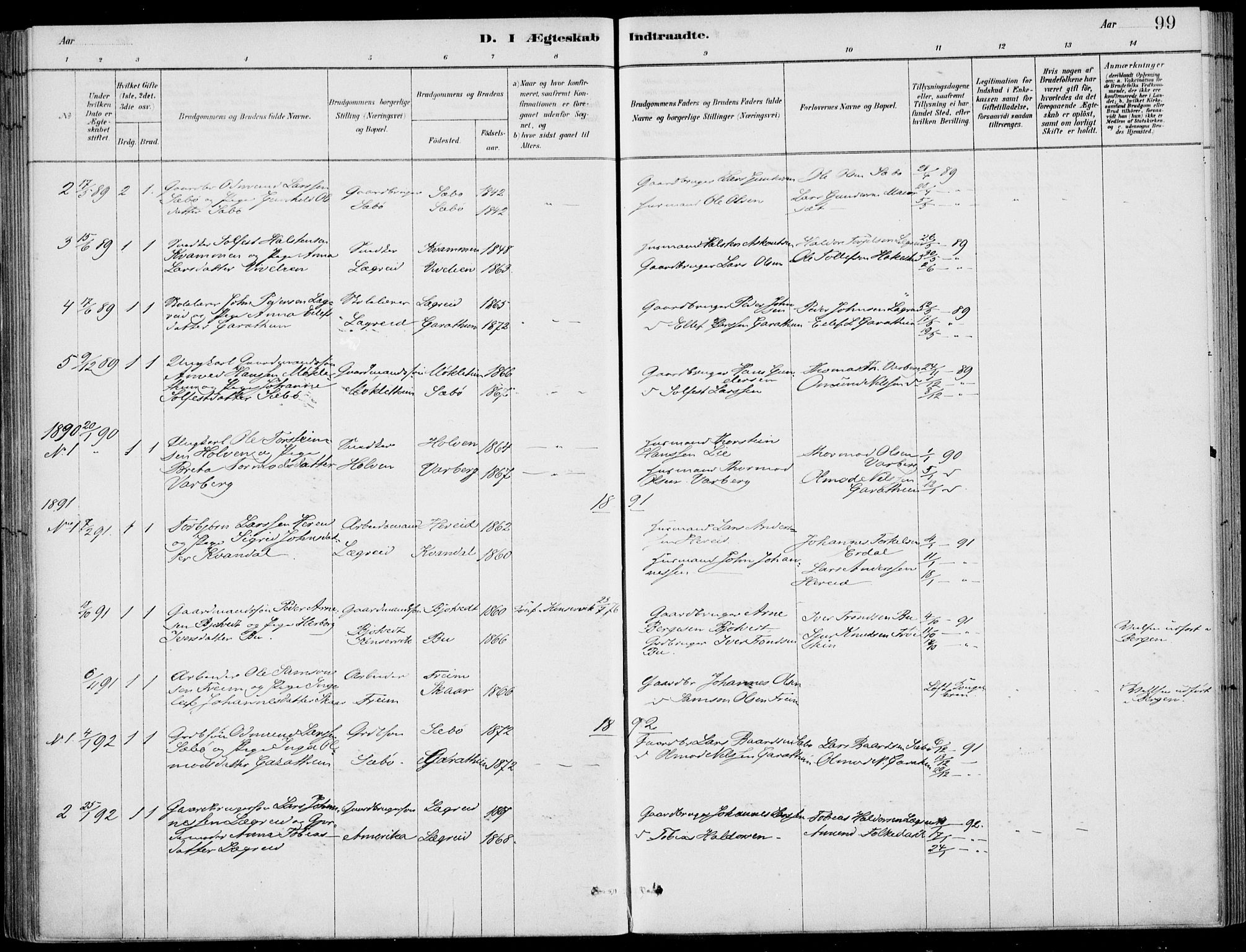 Ulvik sokneprestembete, SAB/A-78801/H/Haa: Parish register (official) no. D  1, 1878-1903, p. 99