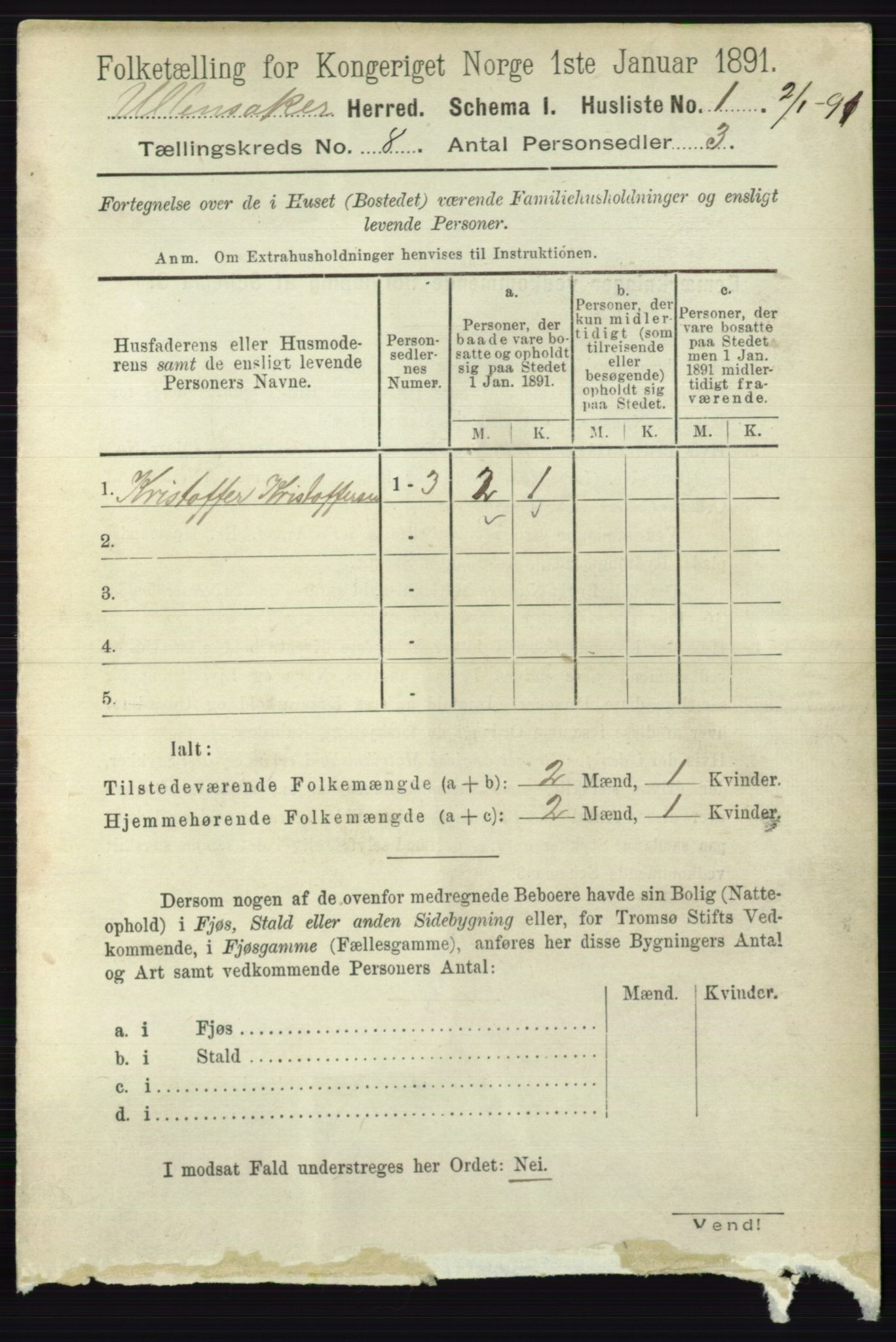 RA, 1891 census for 0235 Ullensaker, 1891, p. 3463