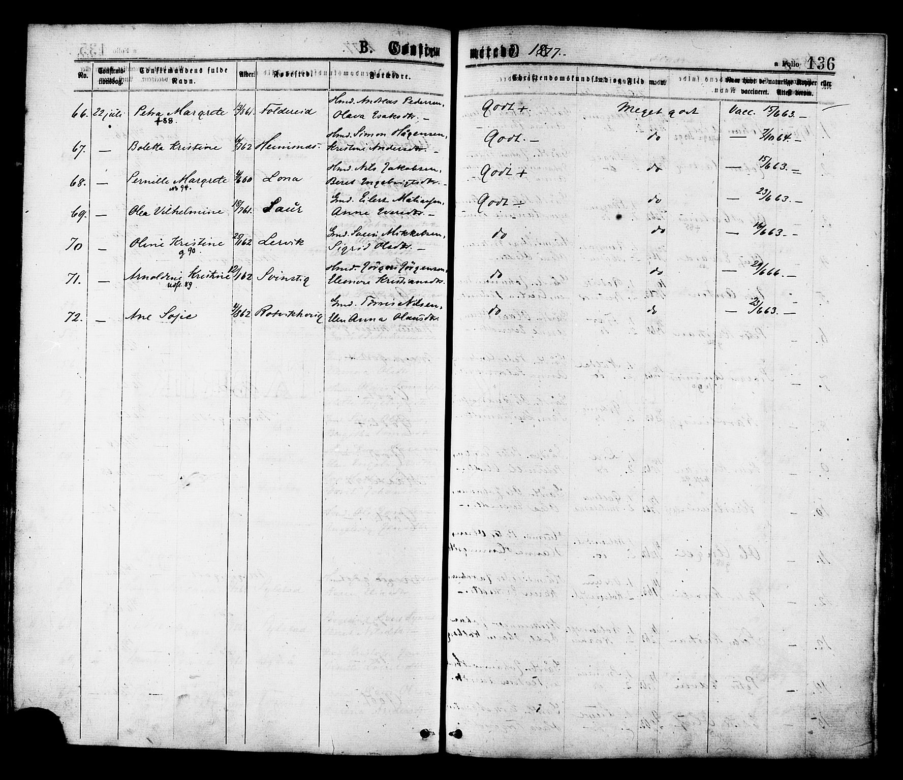 Ministerialprotokoller, klokkerbøker og fødselsregistre - Nord-Trøndelag, AV/SAT-A-1458/780/L0642: Parish register (official) no. 780A07 /1, 1874-1885, p. 136