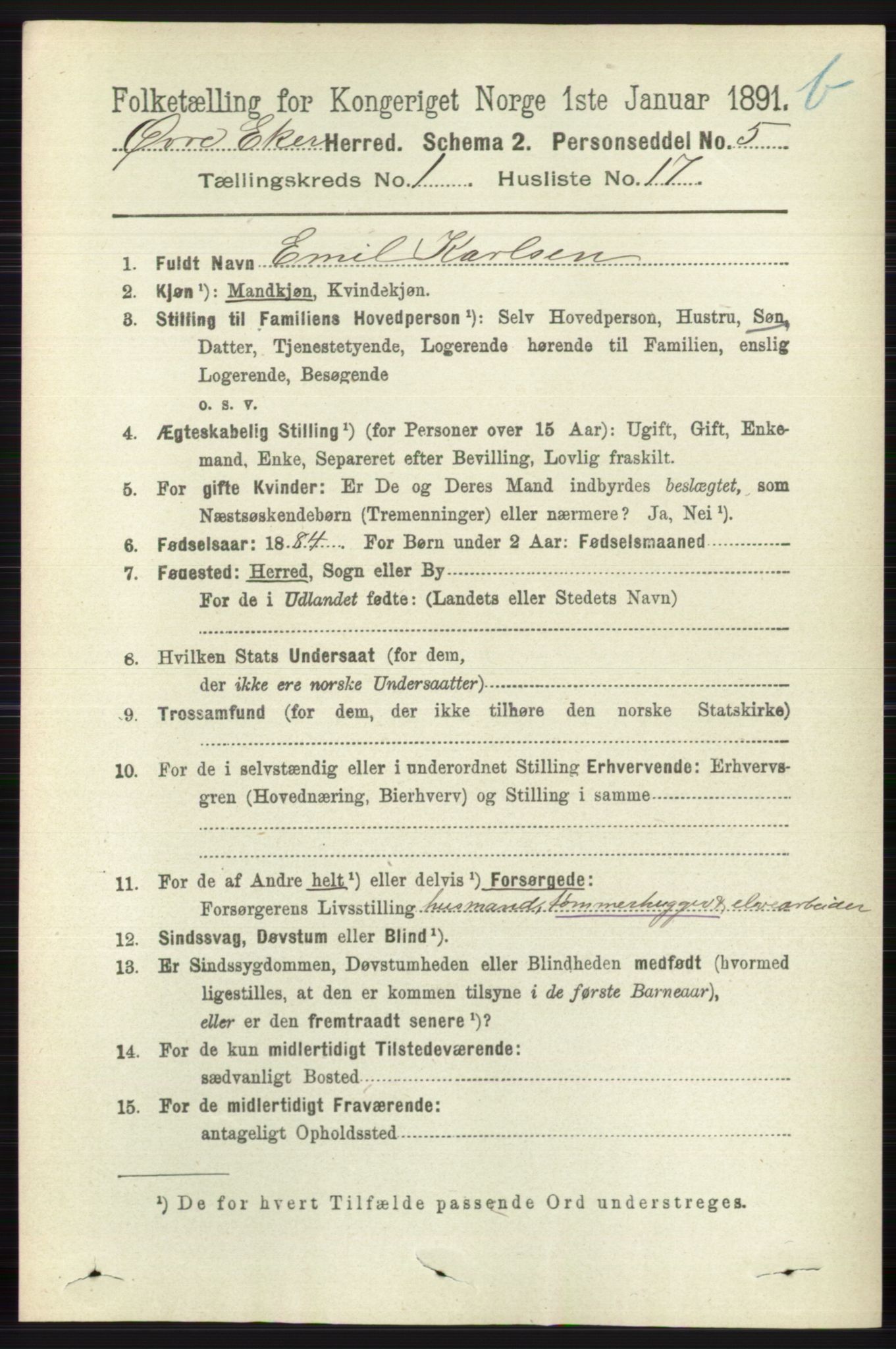 RA, 1891 census for 0624 Øvre Eiker, 1891, p. 7913