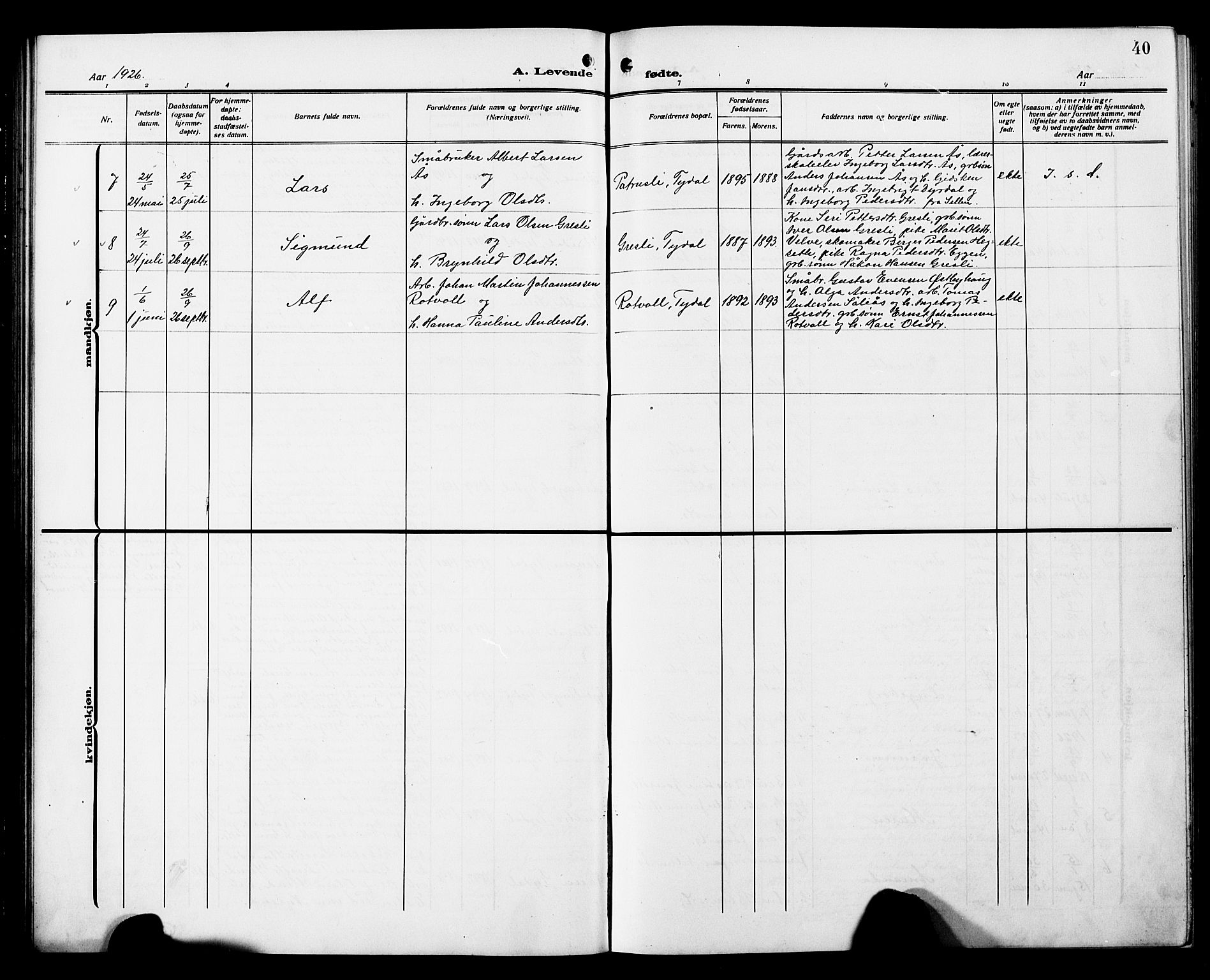 Ministerialprotokoller, klokkerbøker og fødselsregistre - Sør-Trøndelag, SAT/A-1456/698/L1168: Parish register (copy) no. 698C05, 1908-1930, p. 40