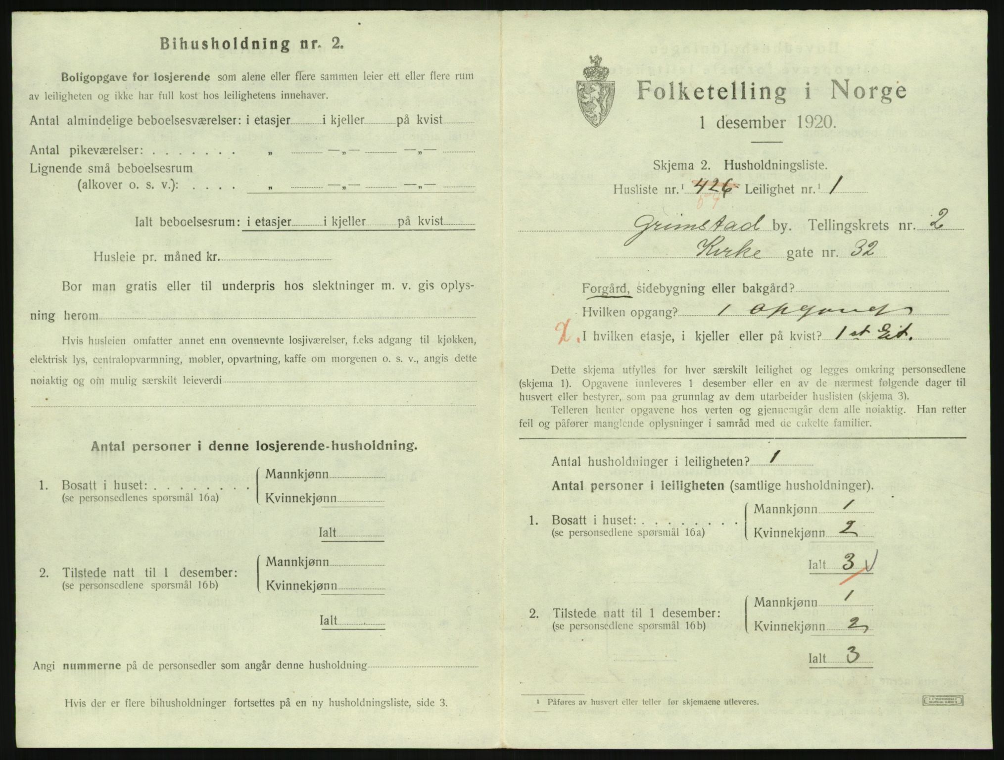 SAK, 1920 census for Grimstad, 1920, p. 1427