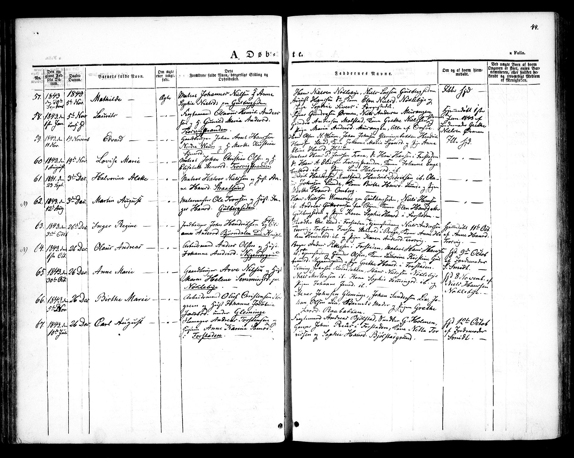 Glemmen prestekontor Kirkebøker, AV/SAO-A-10908/F/Fa/L0005: Parish register (official) no. 5, 1838-1852, p. 44