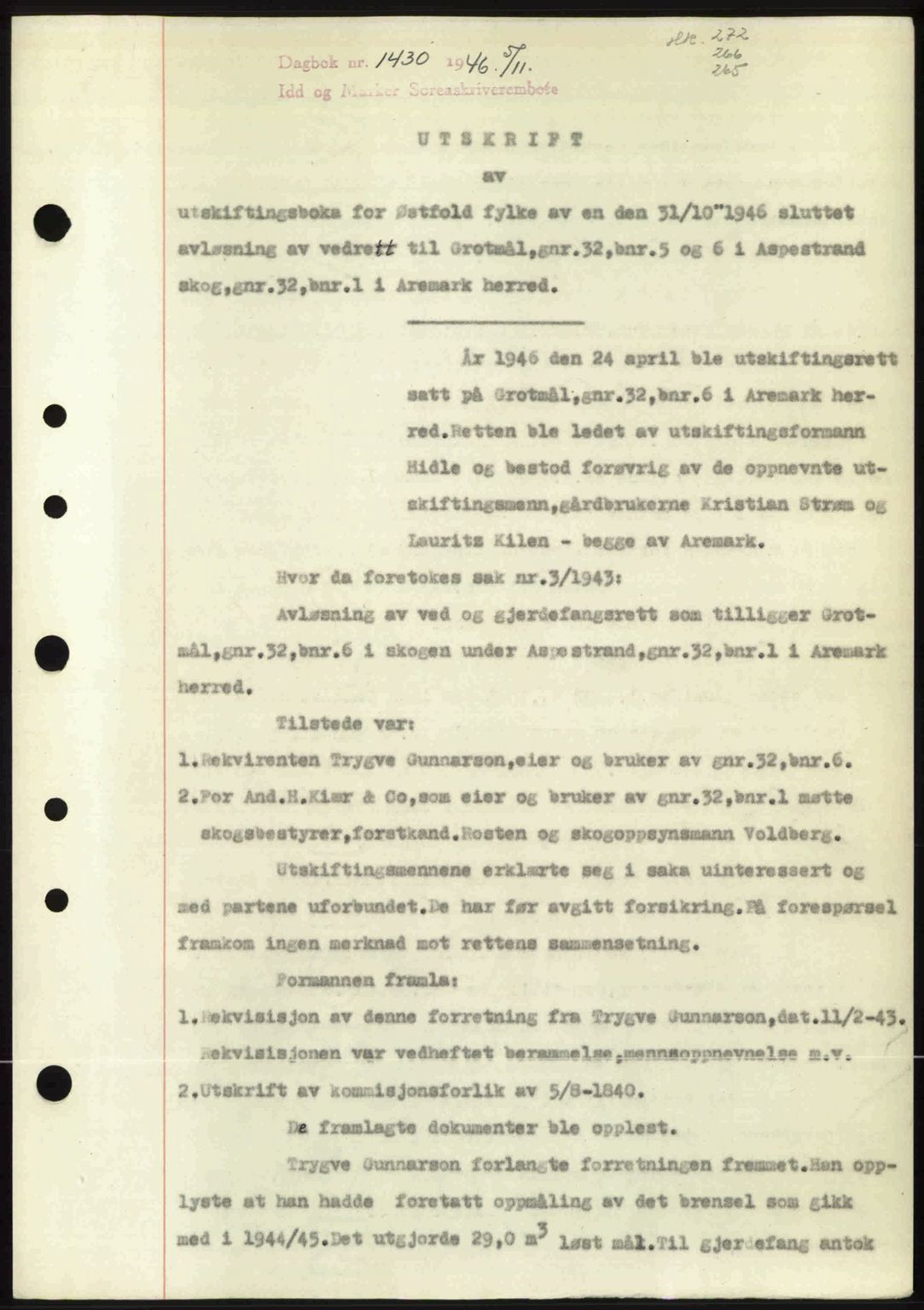 Idd og Marker sorenskriveri, AV/SAO-A-10283/G/Gb/Gbb/L0008: Mortgage book no. A8, 1946-1946, Diary no: : 1430/1946