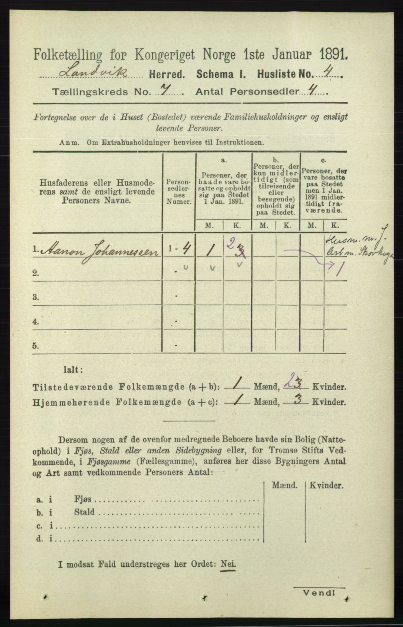 RA, 1891 census for 0924 Landvik, 1891, p. 2728