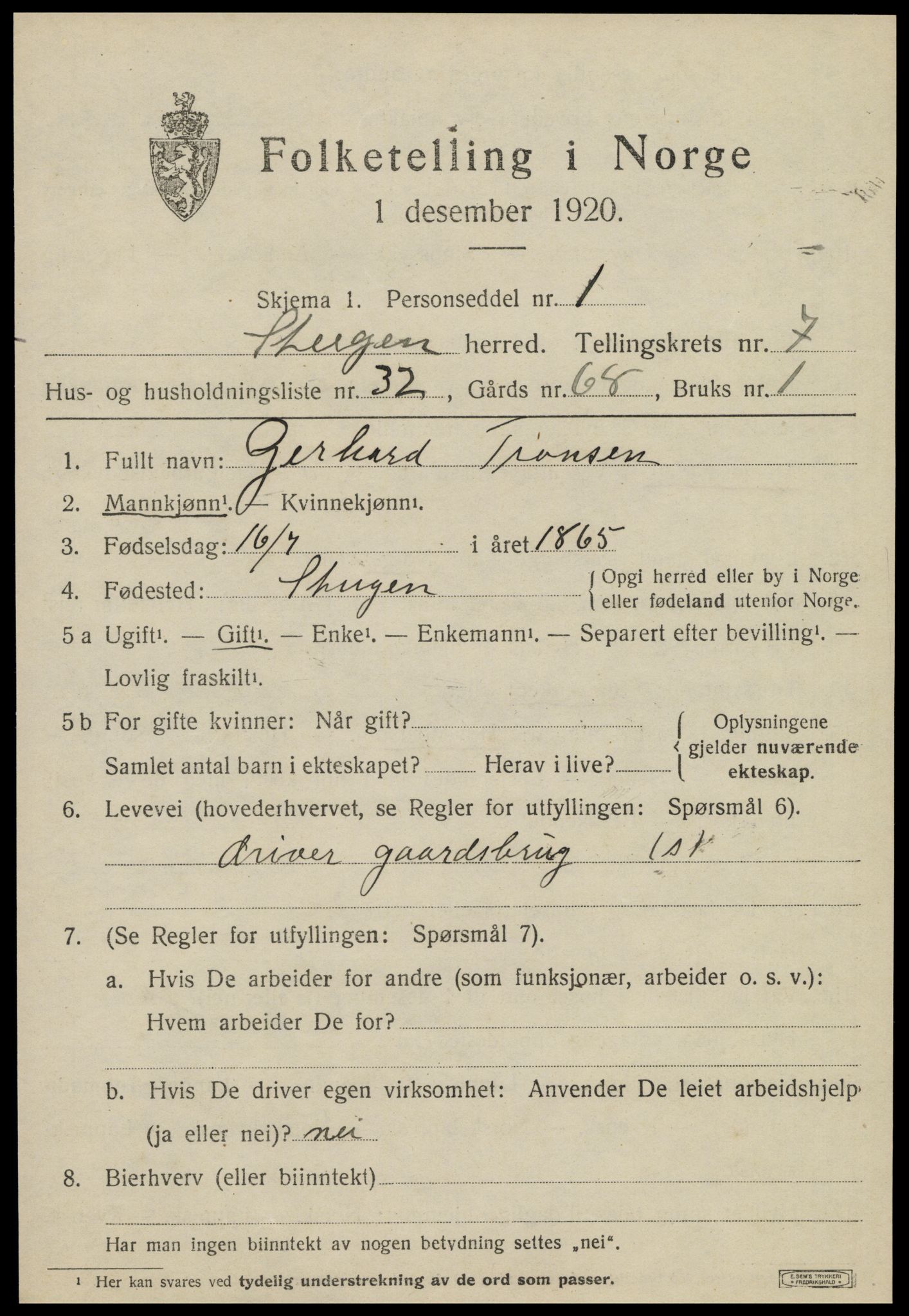 SAT, 1920 census for Steigen, 1920, p. 3094