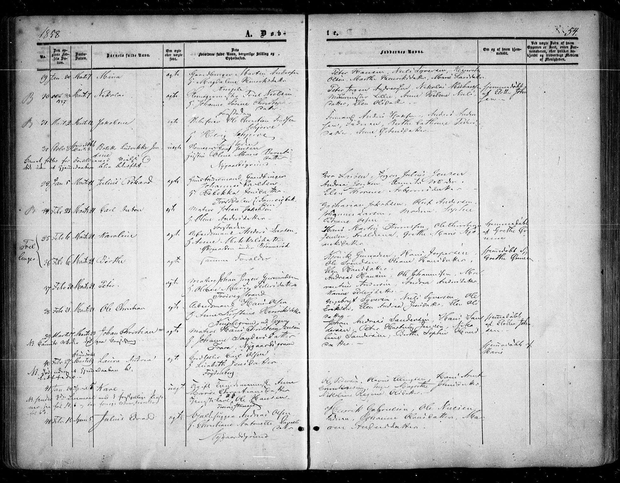Glemmen prestekontor Kirkebøker, SAO/A-10908/F/Fa/L0007: Parish register (official) no. 7, 1853-1862, p. 54