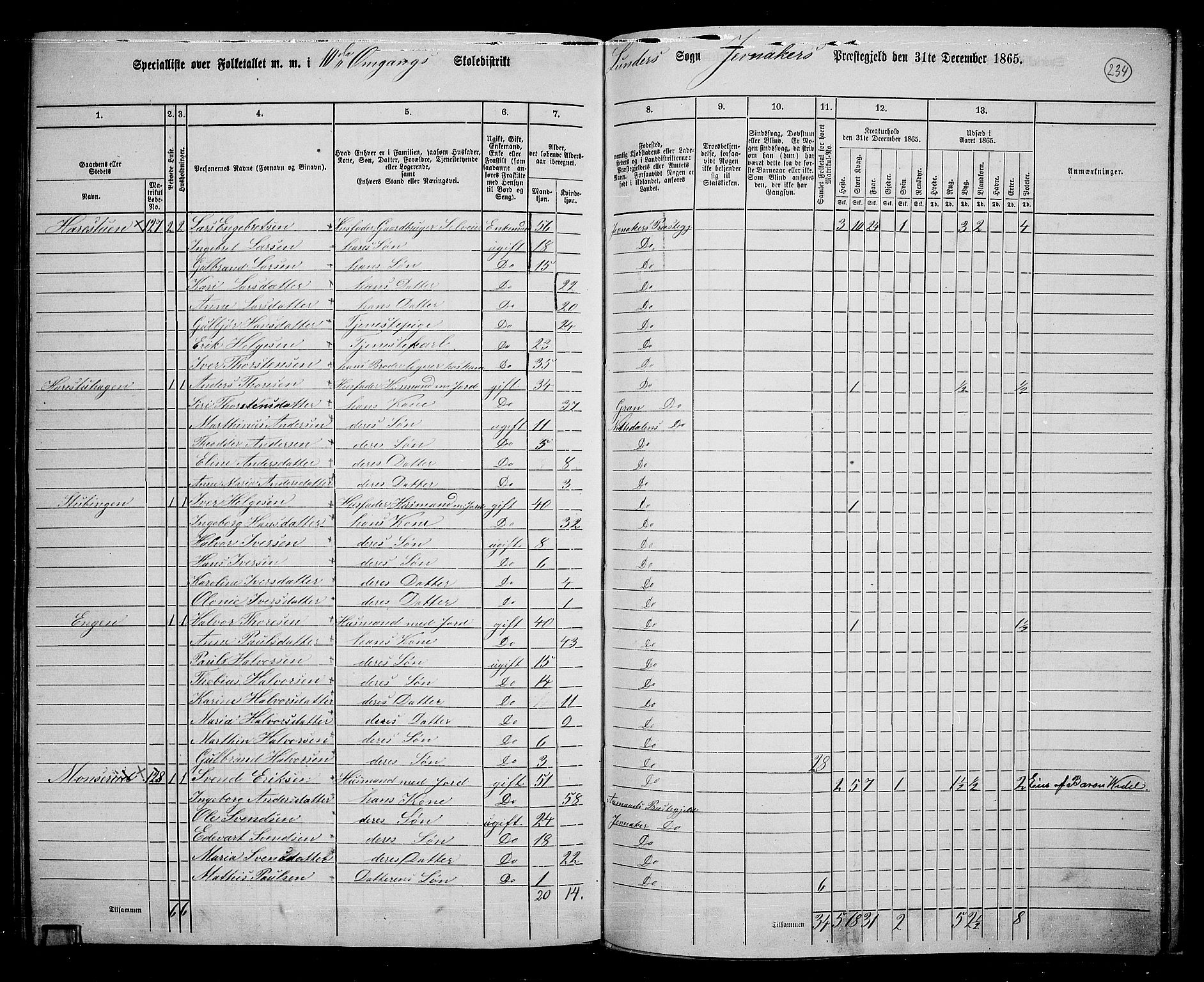 RA, 1865 census for Jevnaker, 1865, p. 218