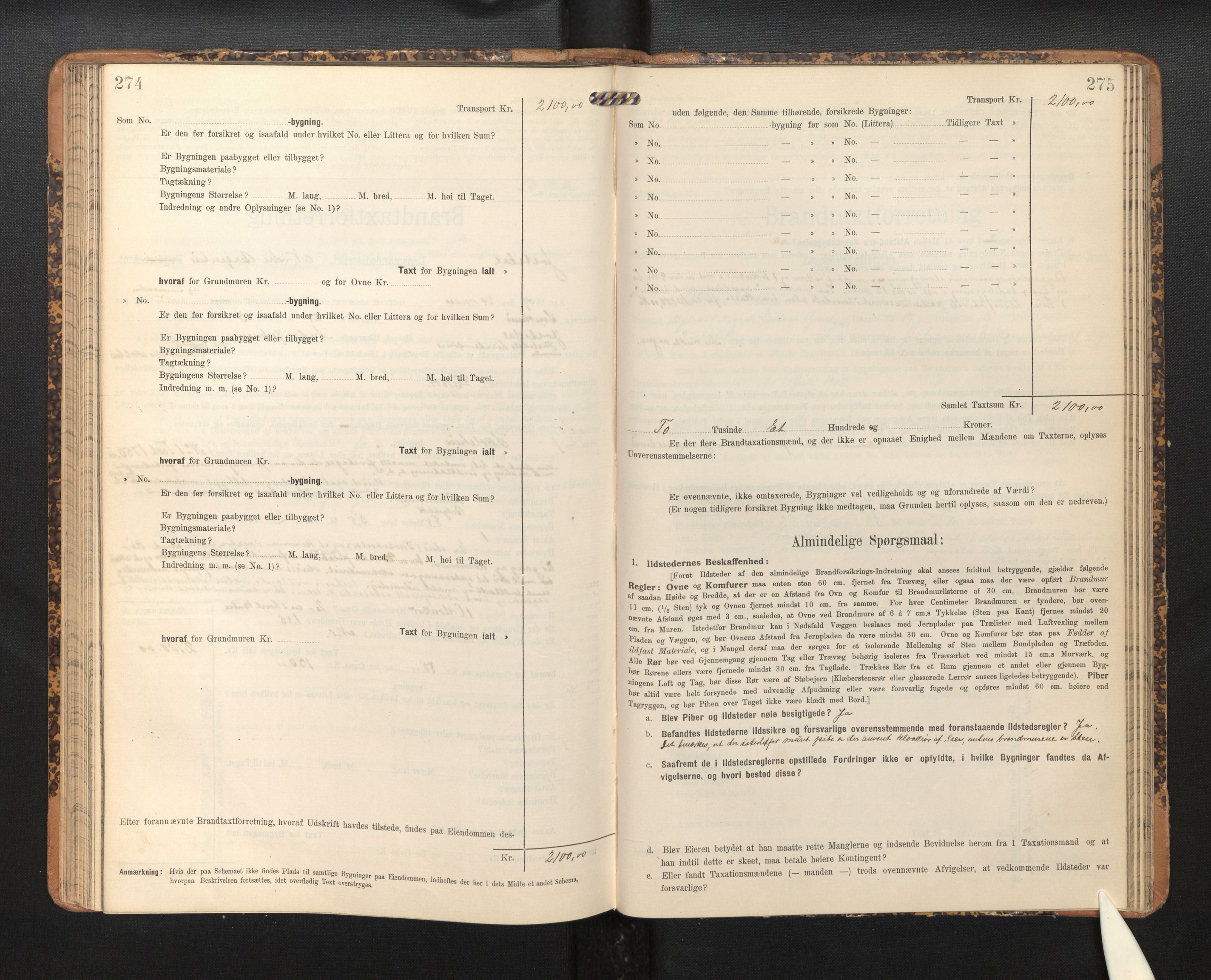 Lensmannen i Jostedal, SAB/A-28601/0012/L0004: Branntakstprotokoll, skjematakst, 1906-1919, p. 274-275