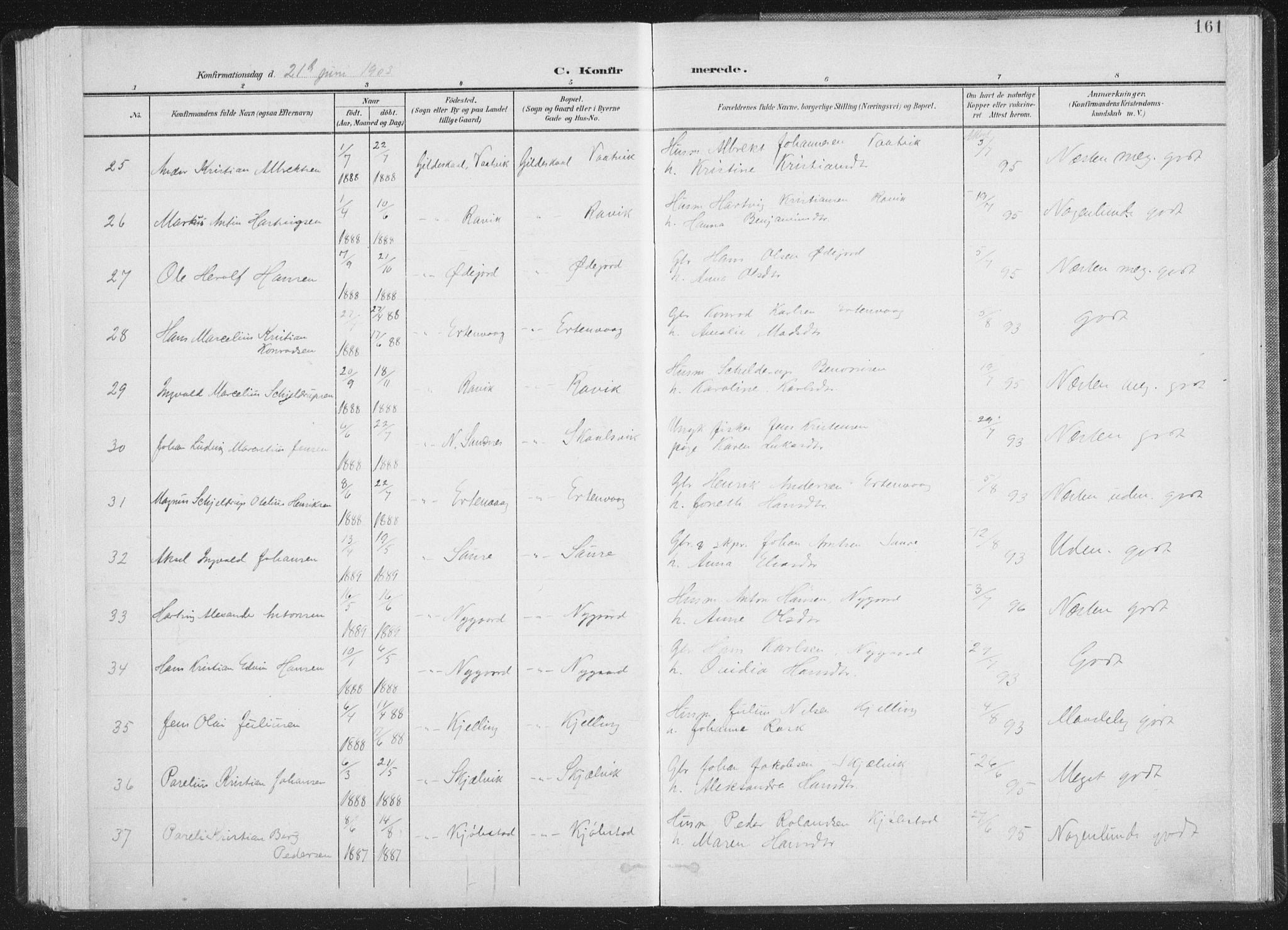 Ministerialprotokoller, klokkerbøker og fødselsregistre - Nordland, AV/SAT-A-1459/805/L0102: Parish register (official) no. 805A08I, 1900-1909, p. 161