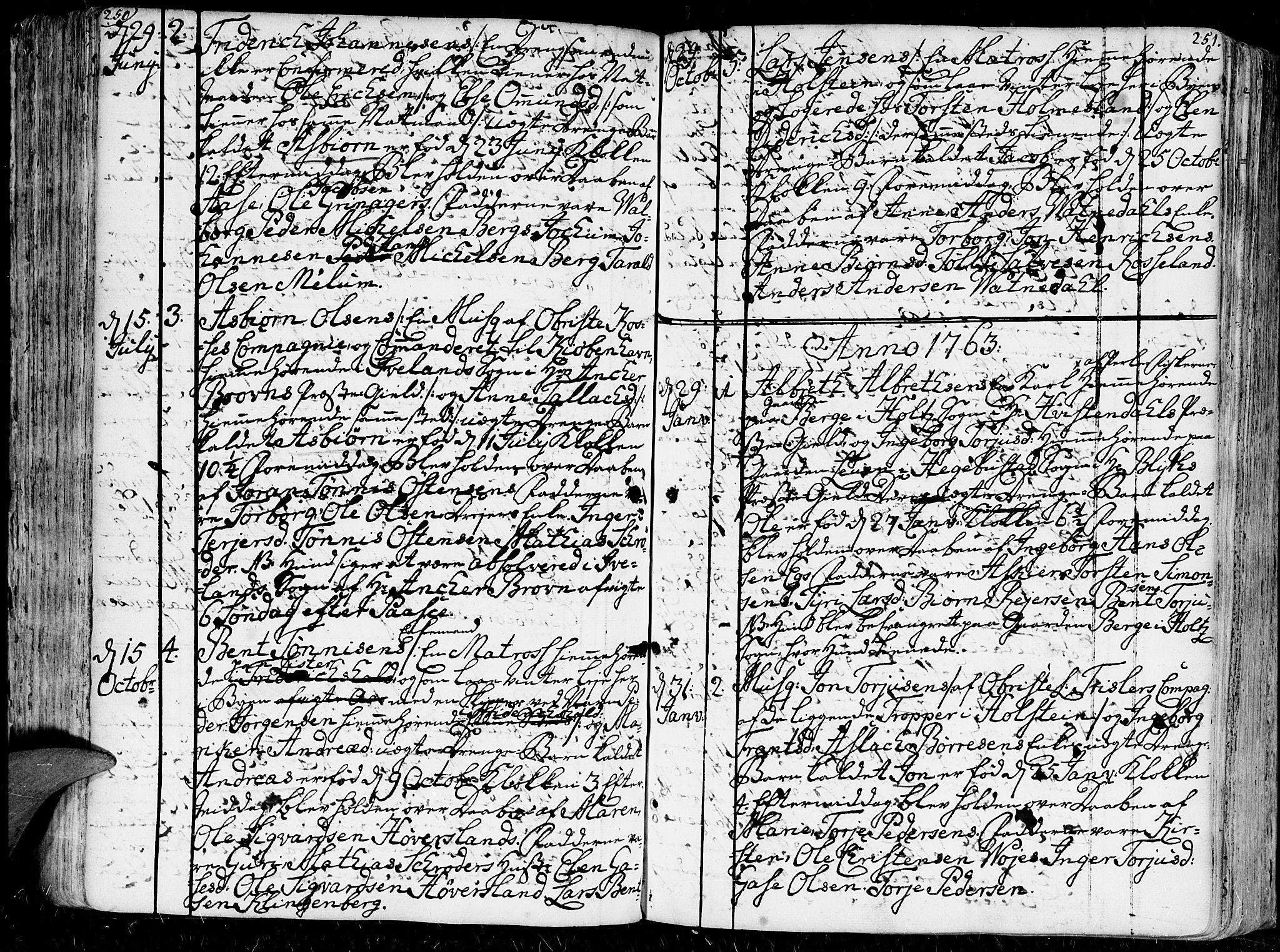 Kristiansand domprosti, SAK/1112-0006/F/Fa/L0001: Parish register (official) no. A 1, 1734-1793, p. 250-251