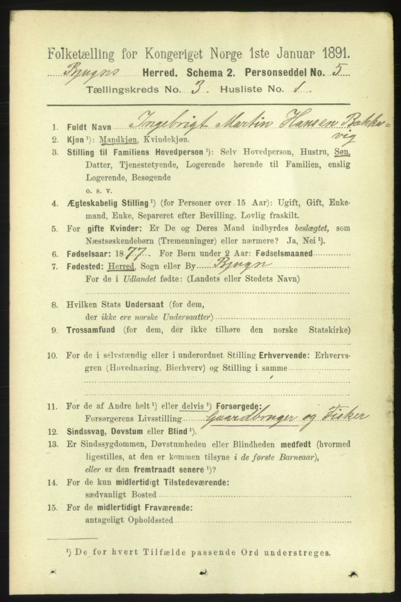 RA, 1891 census for 1627 Bjugn, 1891, p. 640