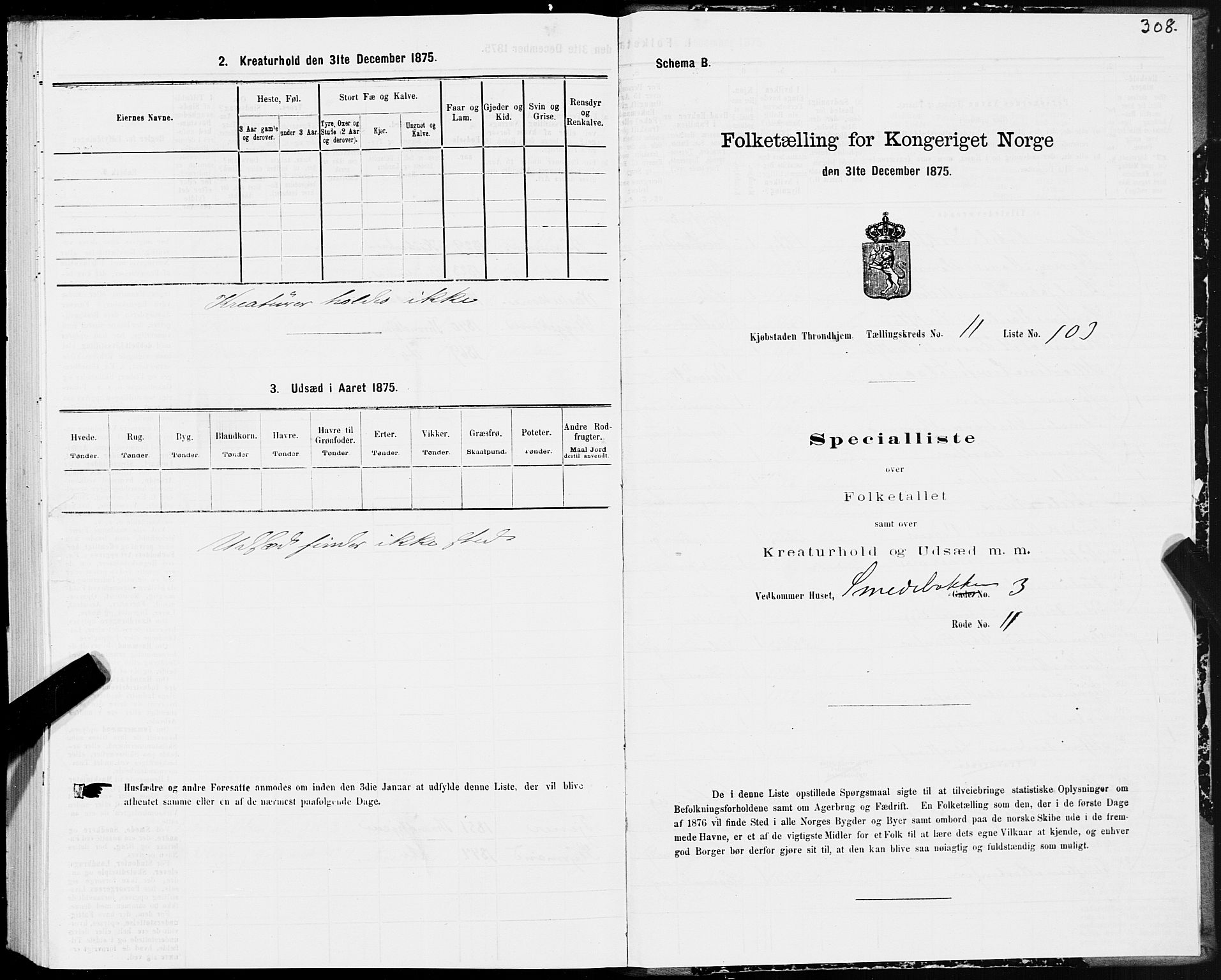 SAT, 1875 census for 1601 Trondheim, 1875, p. 6308