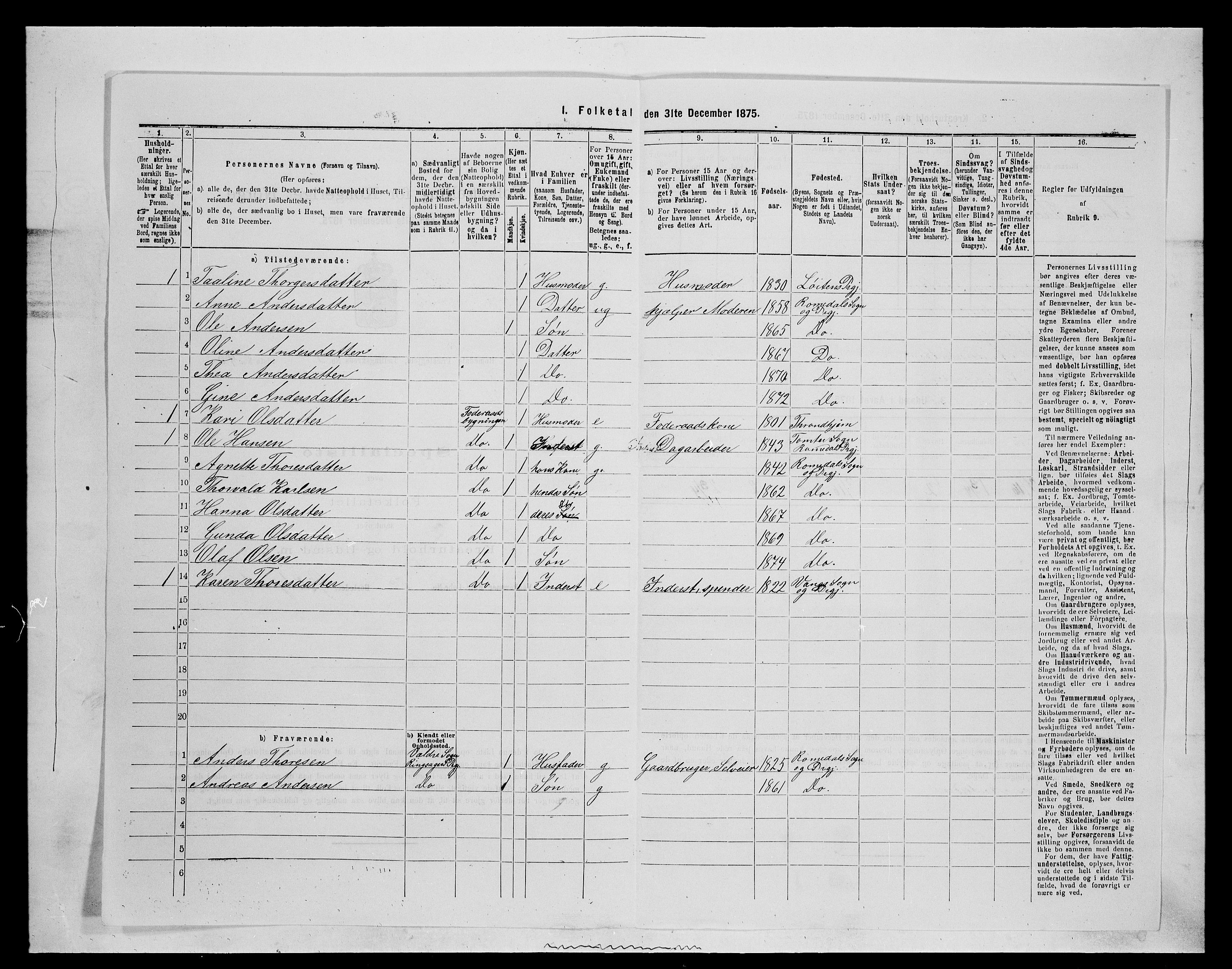 SAH, 1875 census for 0416P Romedal, 1875, p. 538