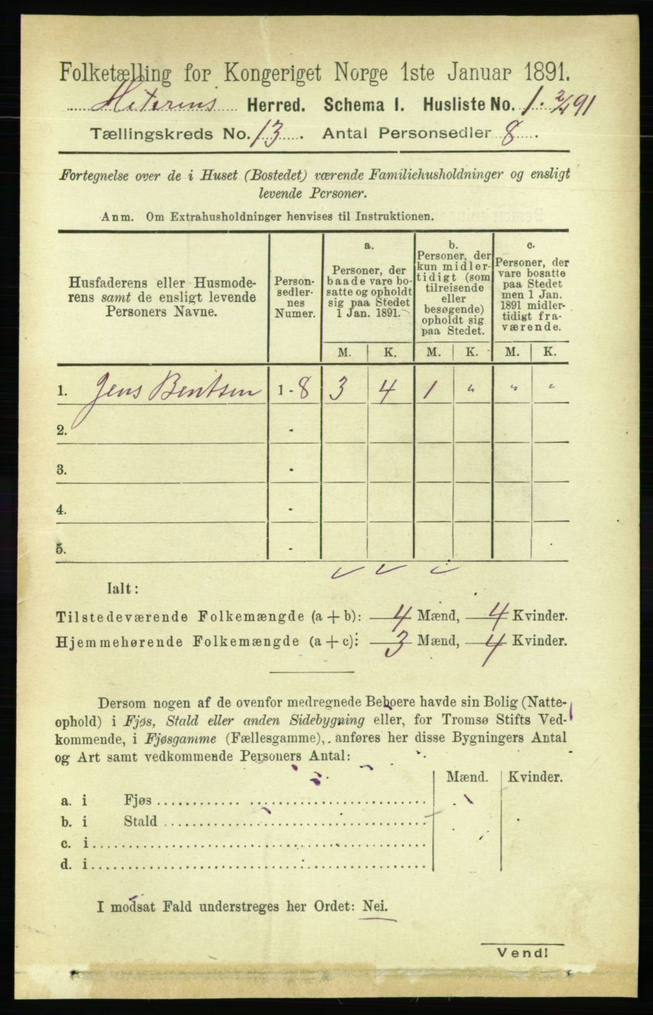 RA, 1891 census for 1617 Hitra, 1891, p. 2697