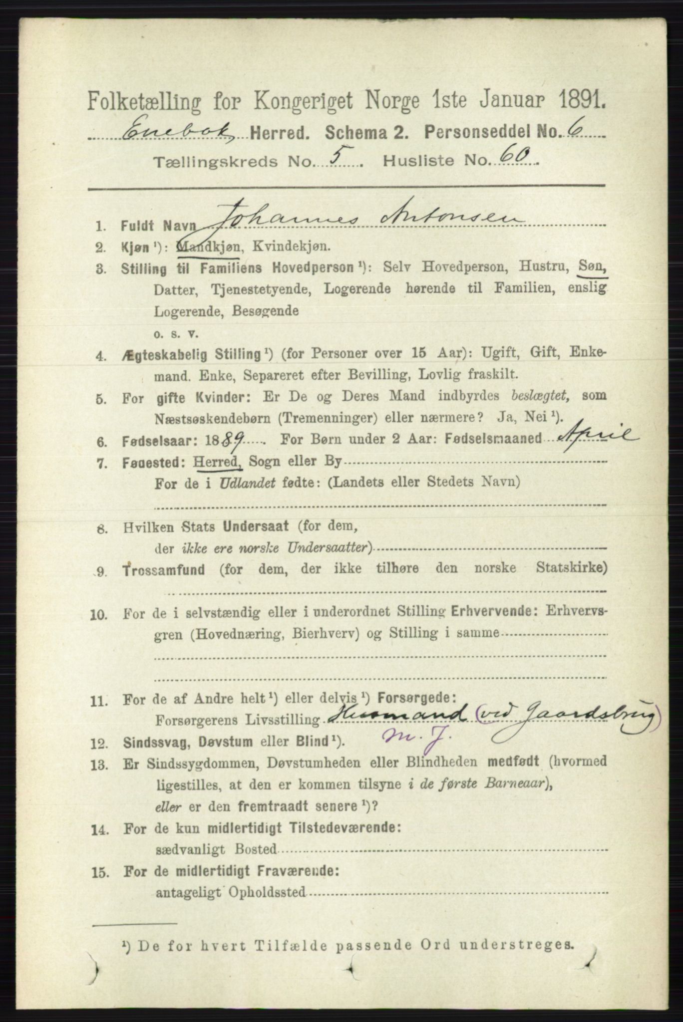 RA, 1891 census for 0229 Enebakk, 1891, p. 2356