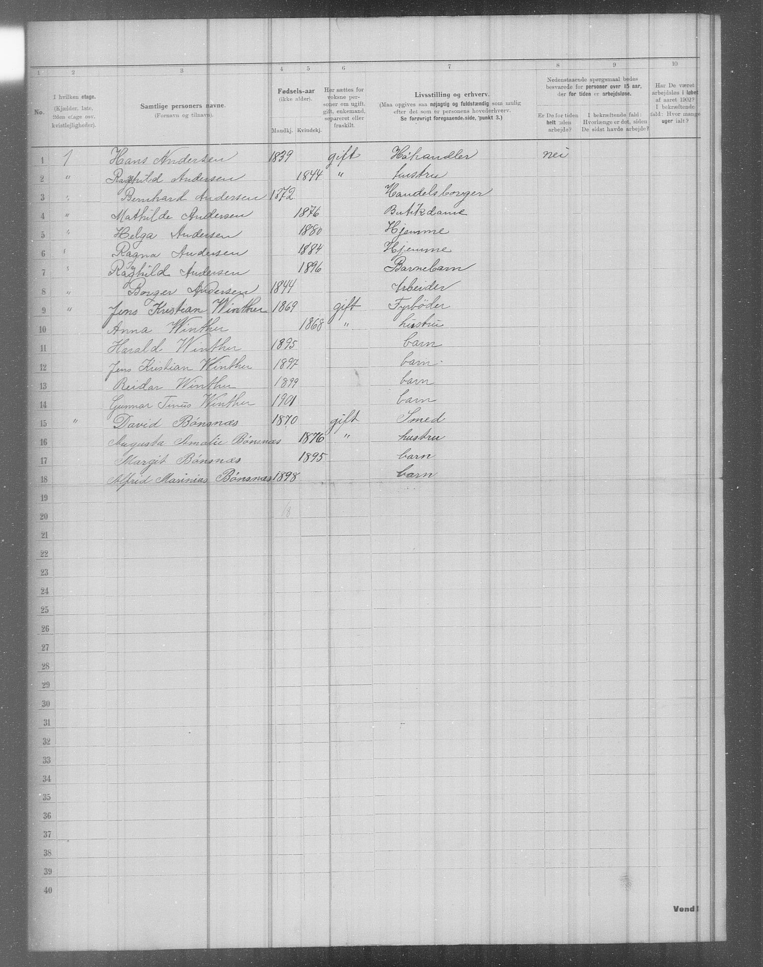 OBA, Municipal Census 1902 for Kristiania, 1902, p. 3907