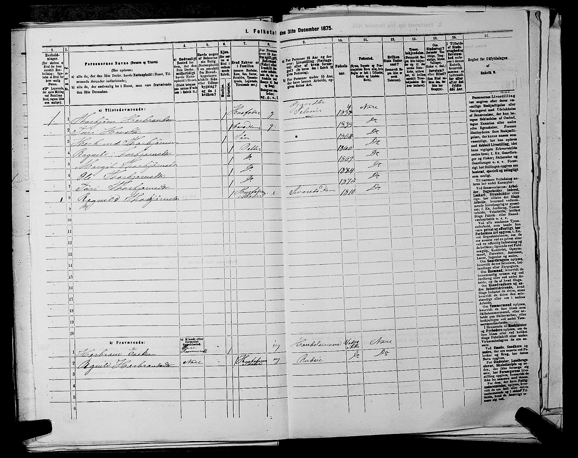 SAKO, 1875 census for 0633P Nore, 1875, p. 852