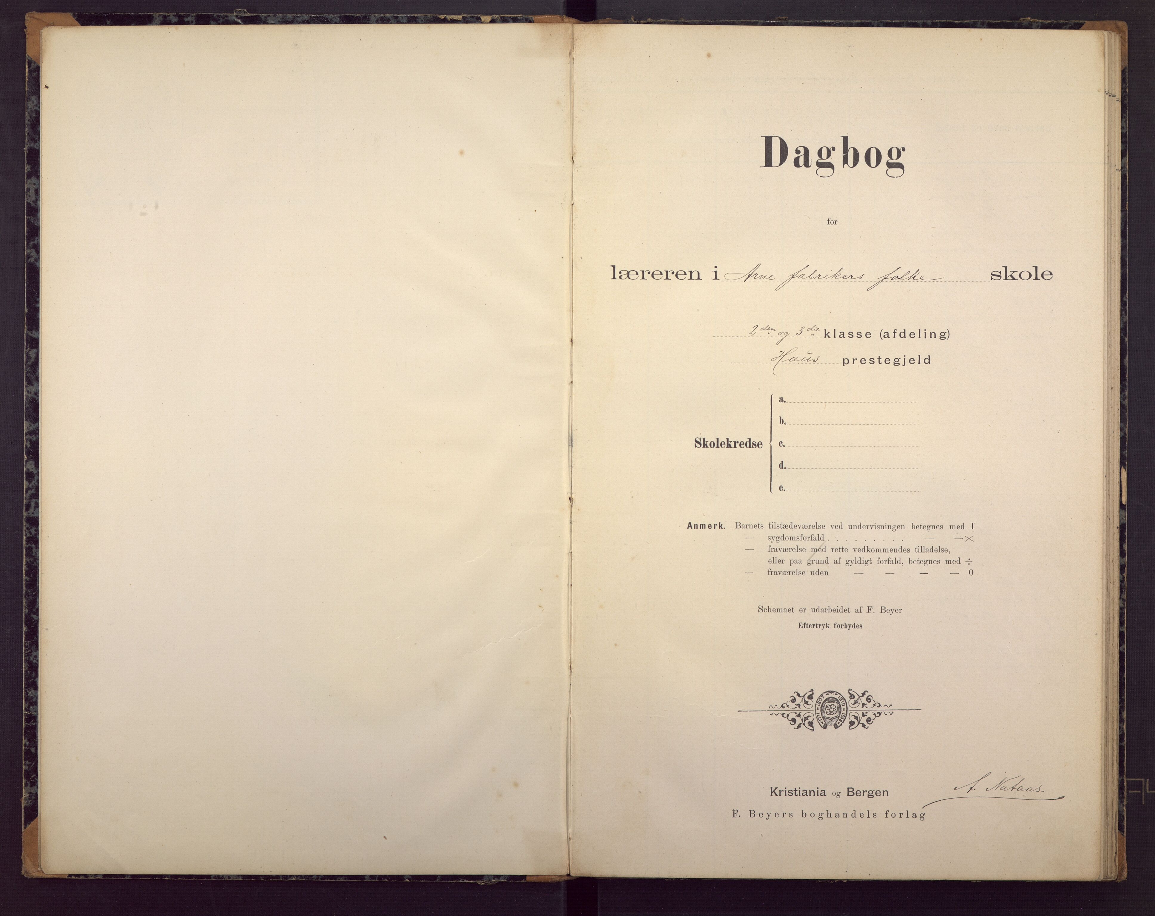 Ytre Arna skole, BBA/A-2528/J/Ja/L0008: Dagbok - 2. og 3. klasse, 1895-1904