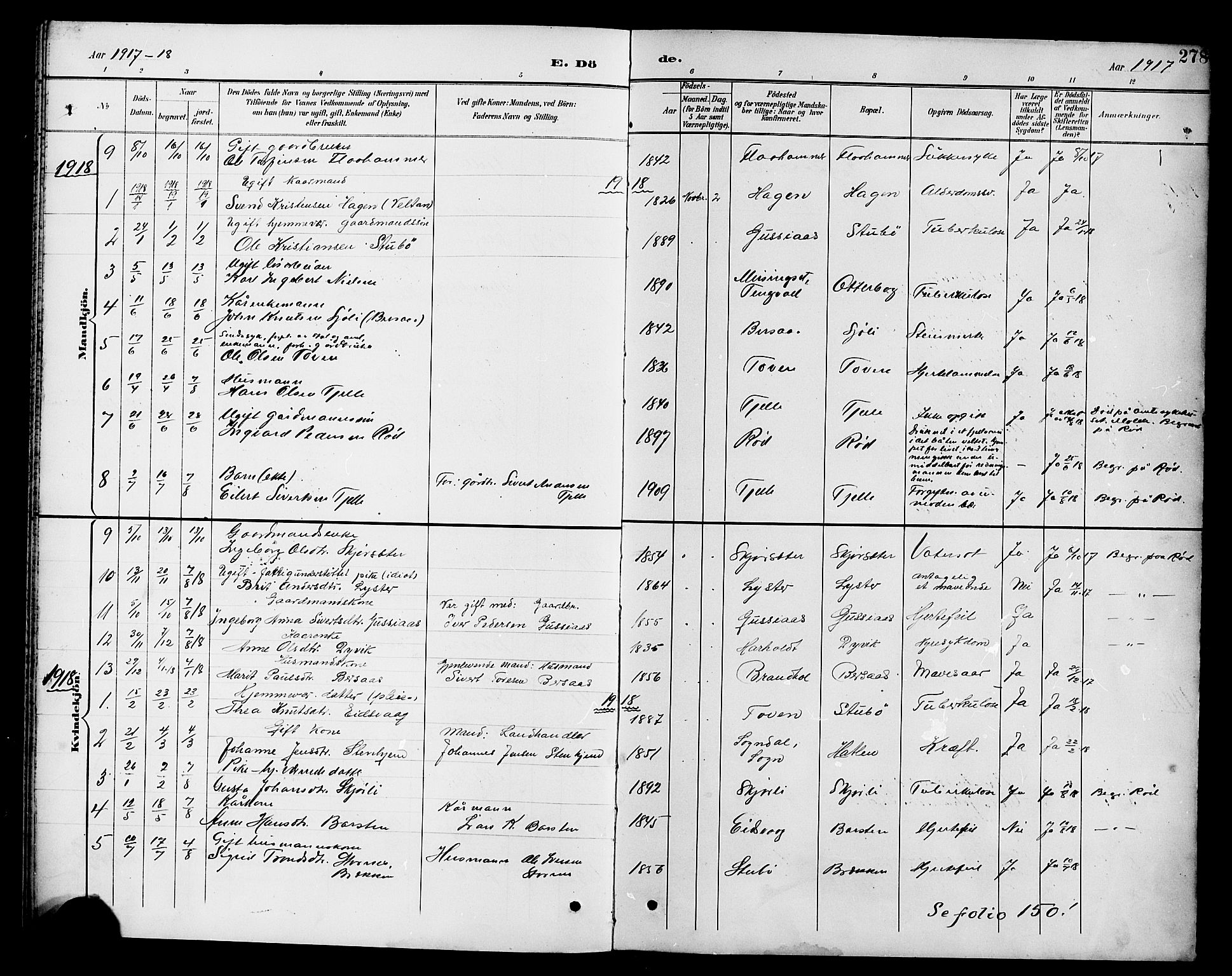 Ministerialprotokoller, klokkerbøker og fødselsregistre - Møre og Romsdal, AV/SAT-A-1454/551/L0632: Parish register (copy) no. 551C04, 1894-1920, p. 278