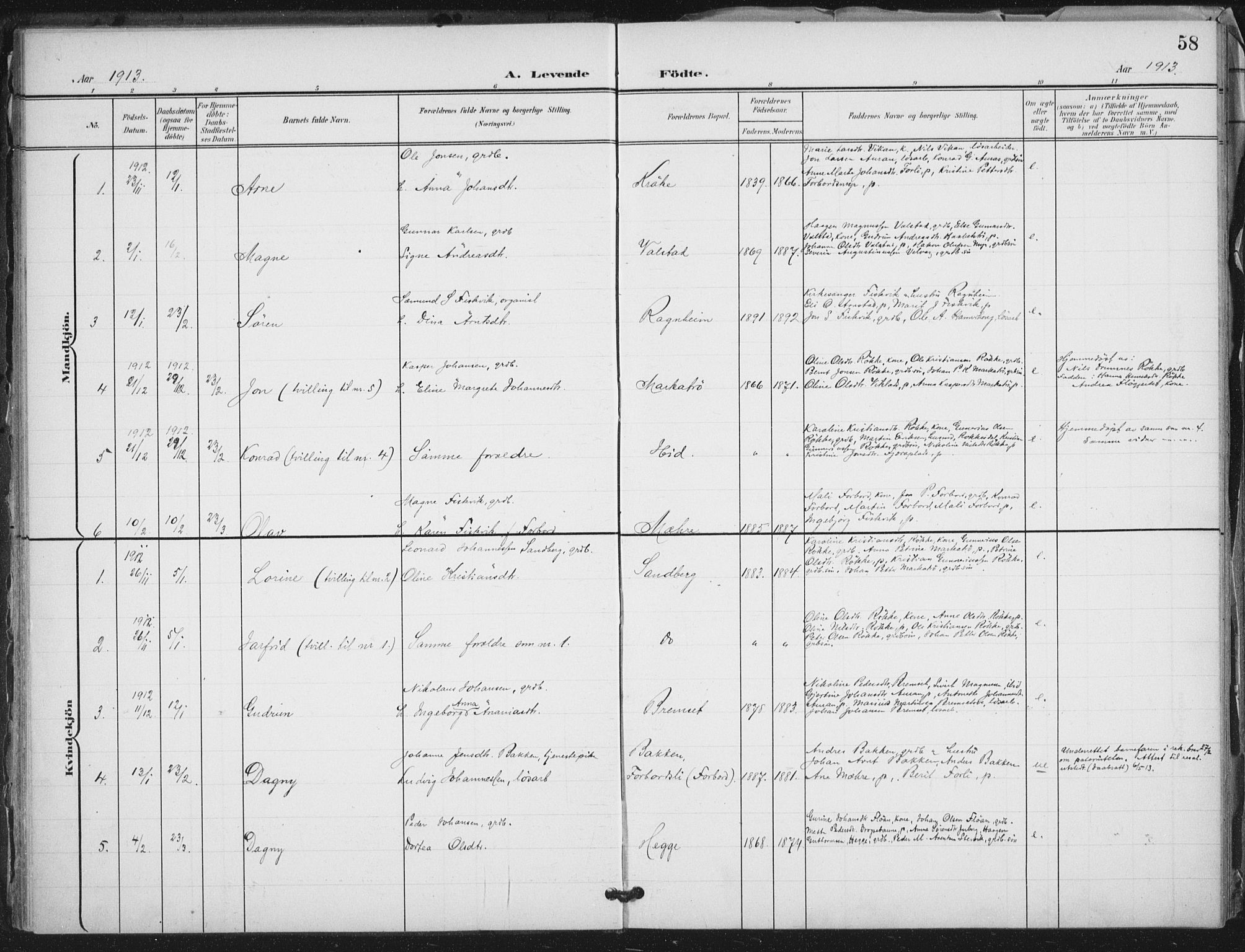 Ministerialprotokoller, klokkerbøker og fødselsregistre - Nord-Trøndelag, AV/SAT-A-1458/712/L0101: Parish register (official) no. 712A02, 1901-1916, p. 58